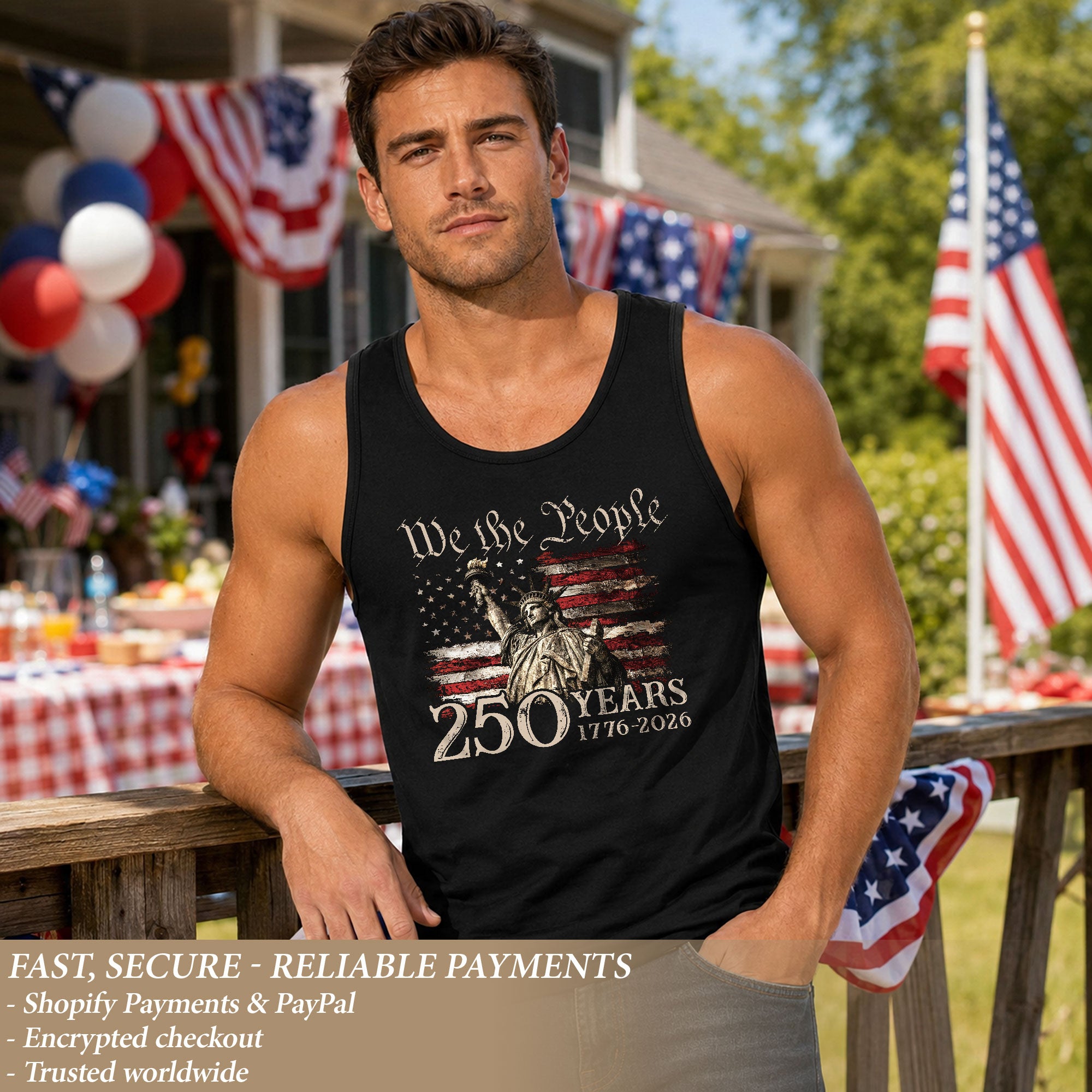 USA 250th Anniversary Men Tank Top Patriotic We The People Statue Of Liberty 1776-2026 Shirt