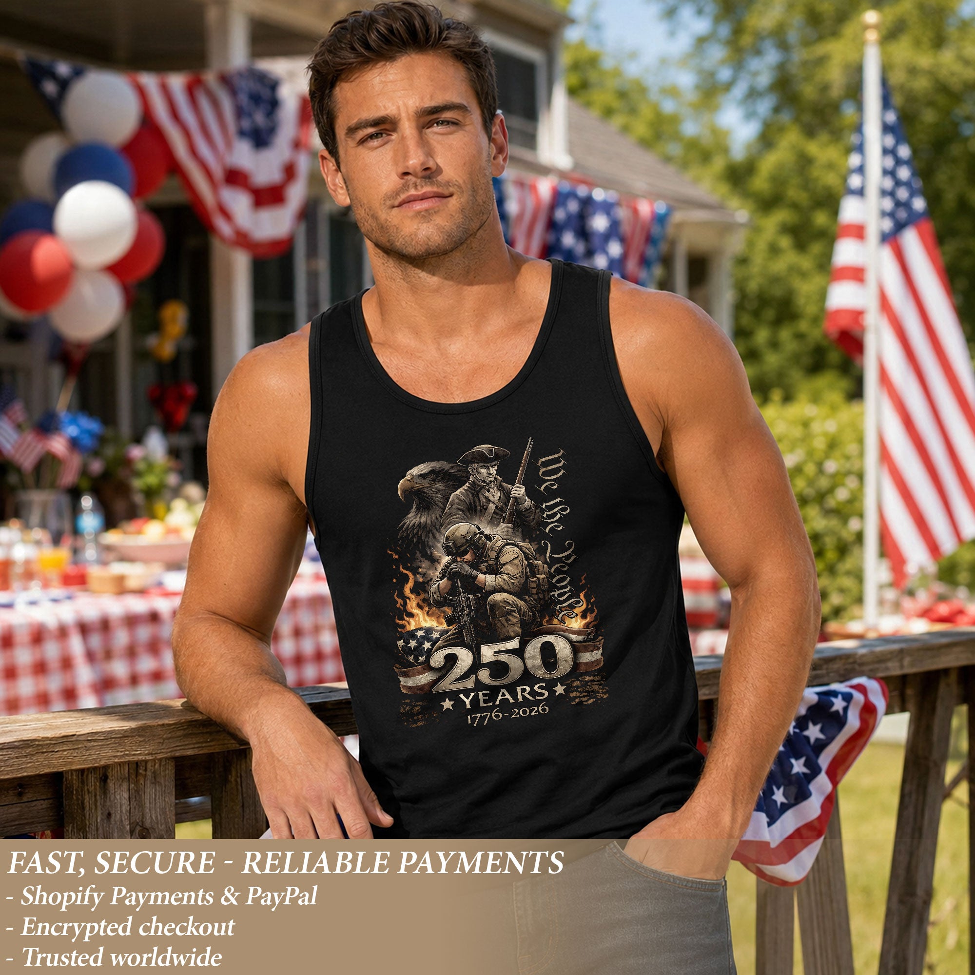 Independence 1776-2026 Men Tank Top Patriotic 250 Years Soldier We The People Veteran Shirt
