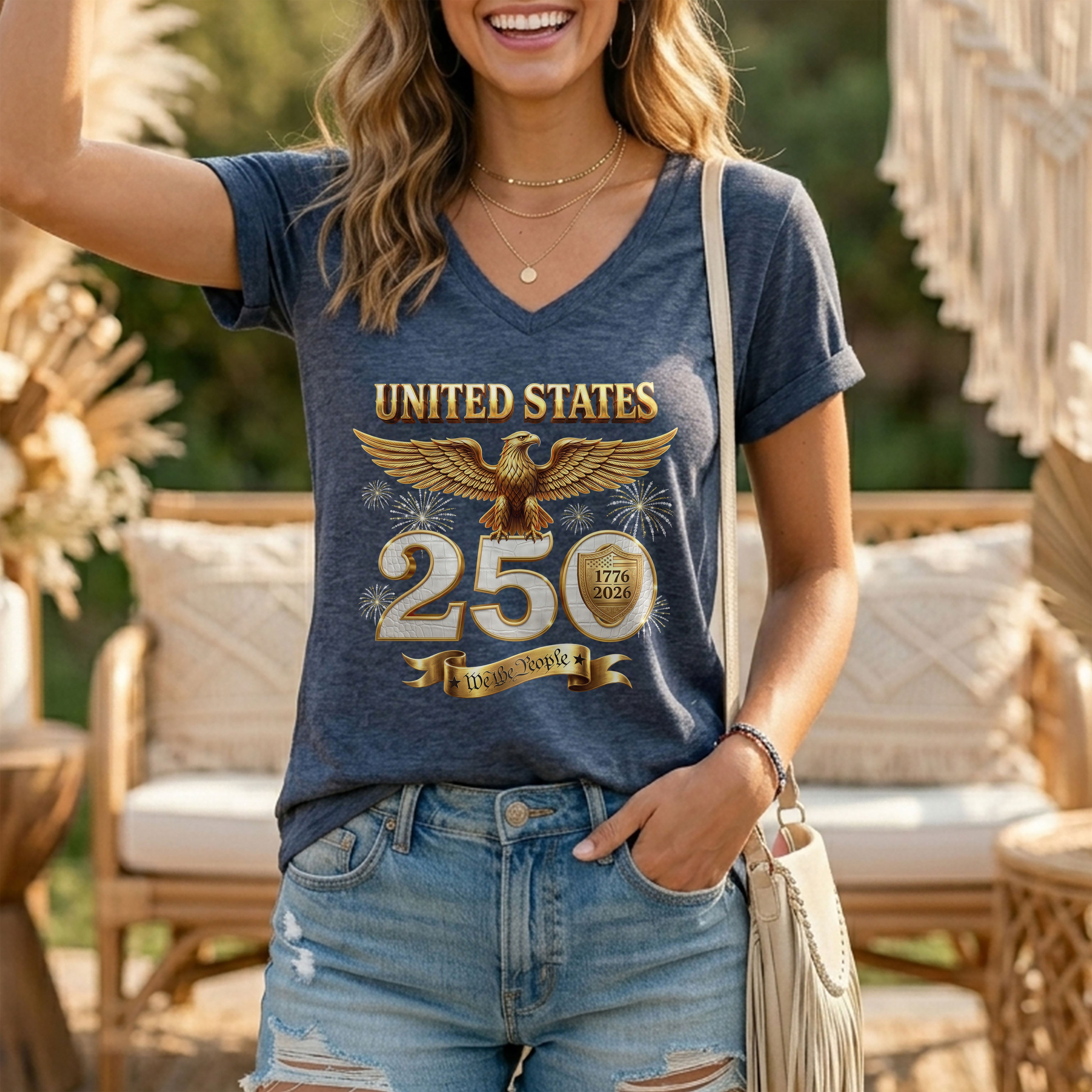 United States 250 Year Anniversary T Shirt We The People Patriotic V Neck Graphic Tee
