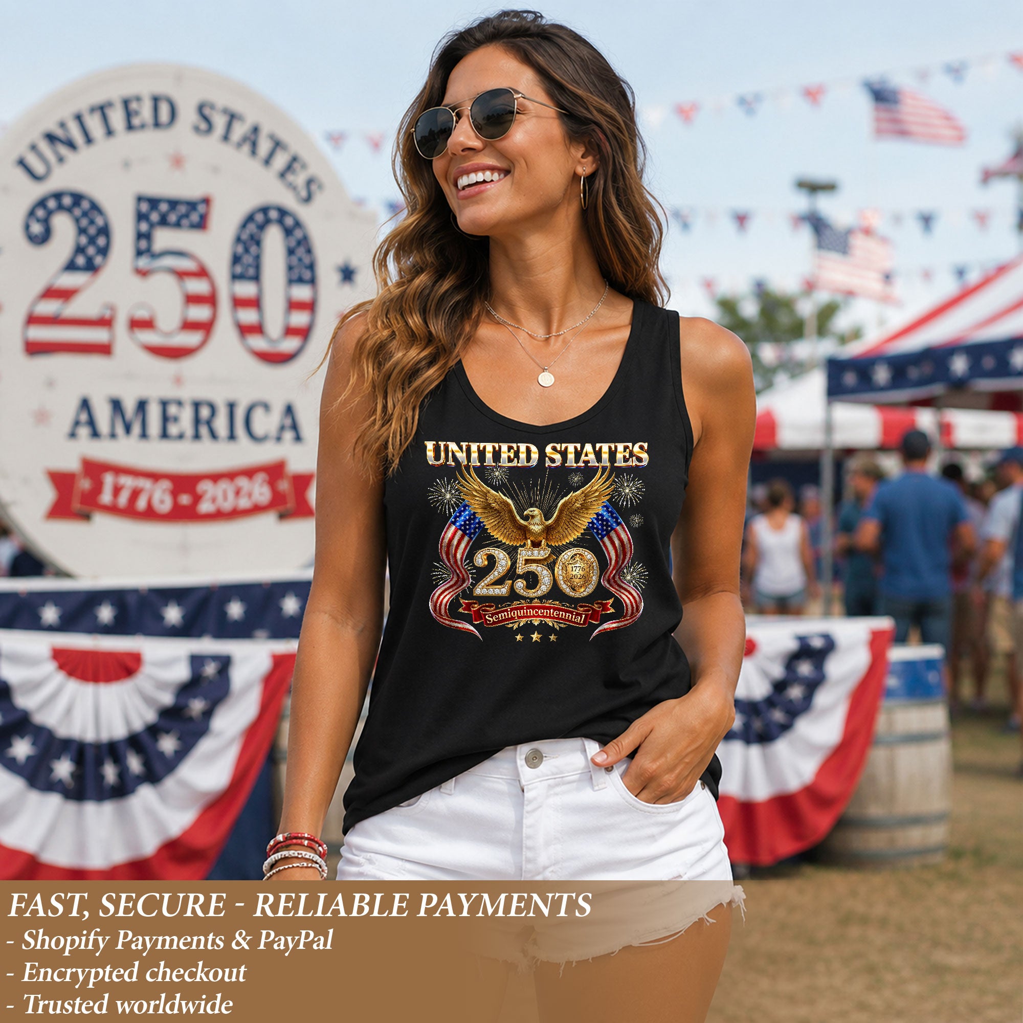US 1776 2026 Tank Top Women Patriotic Eagle American Flag 250th Anniversary Shirt