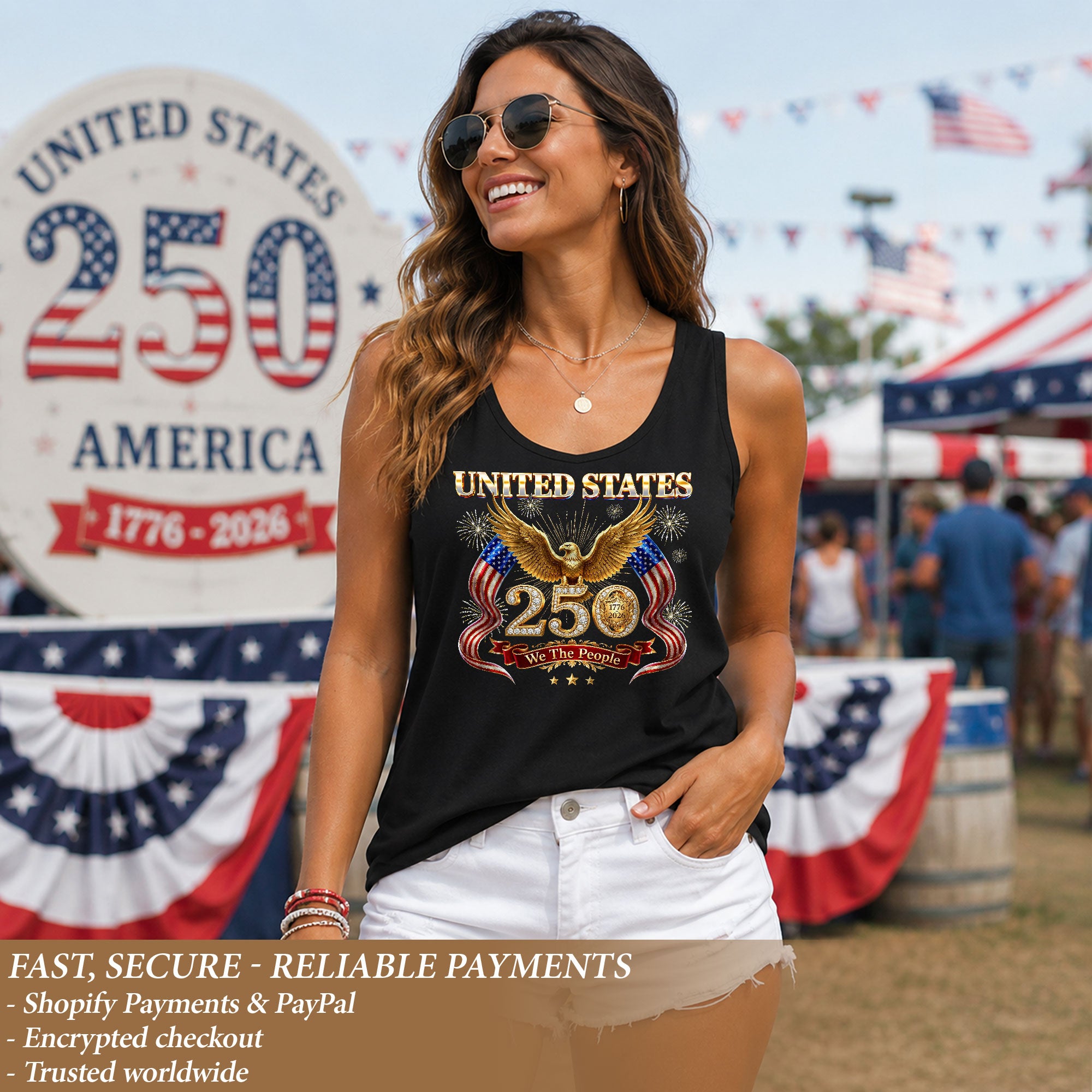 US 1776 2026 Tank Top Women Patriotic Eagle American Flag 250th Anniversary Shirt