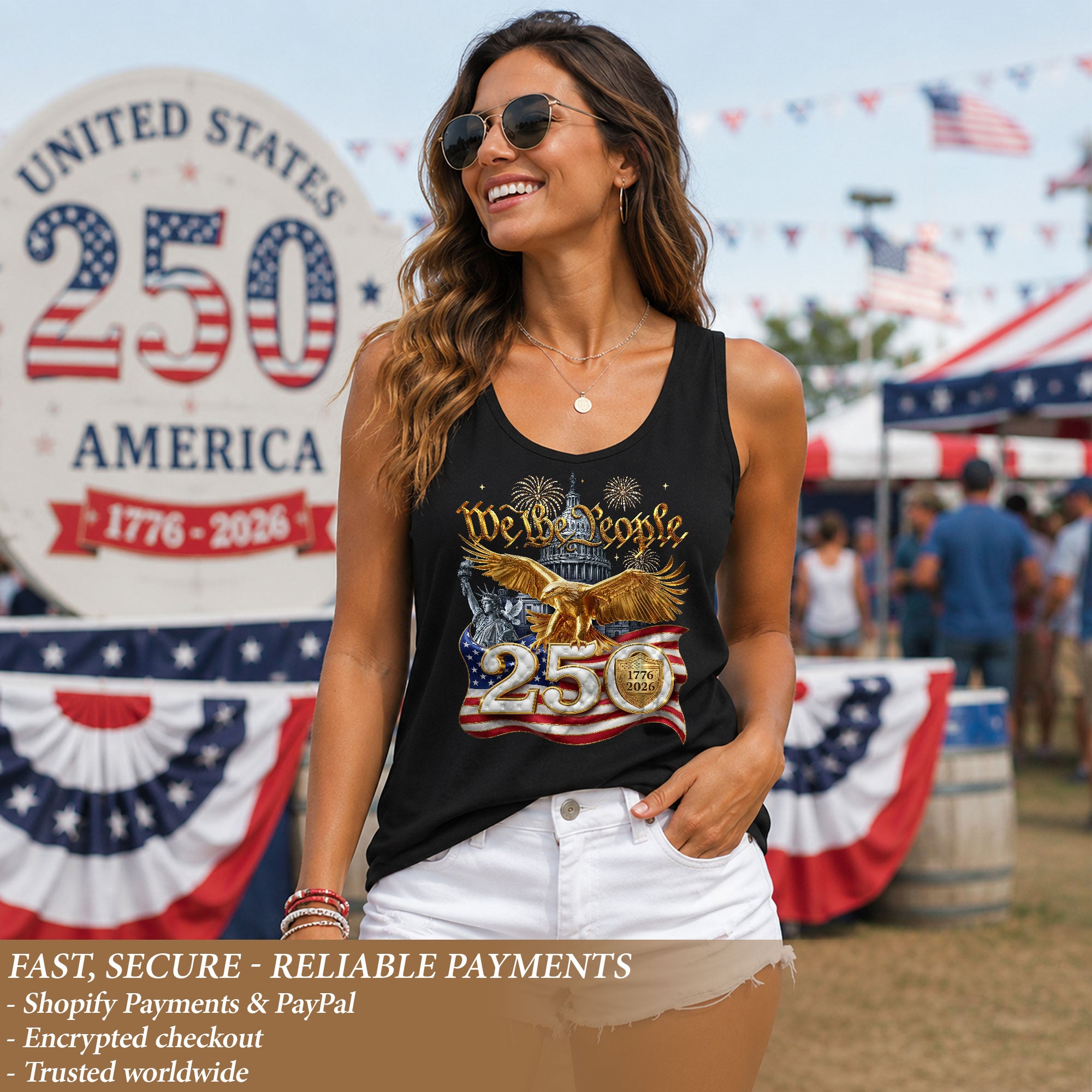 We The People Tank Top Women Patriotic US 1776 2026 Eagle 250th Anniversary Shirt