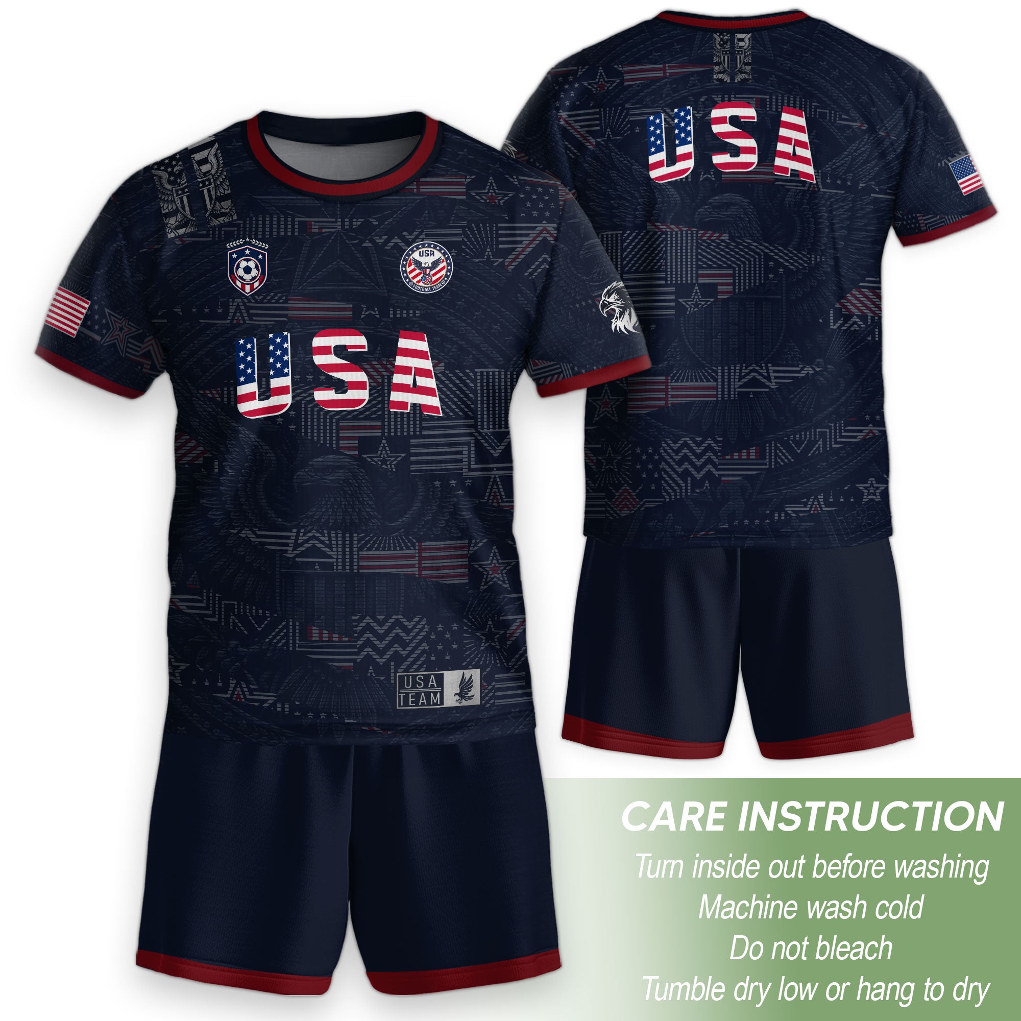 USA Kid Navy Soccer Jersey American Flag Eagle Football Shirt Graphic Youth