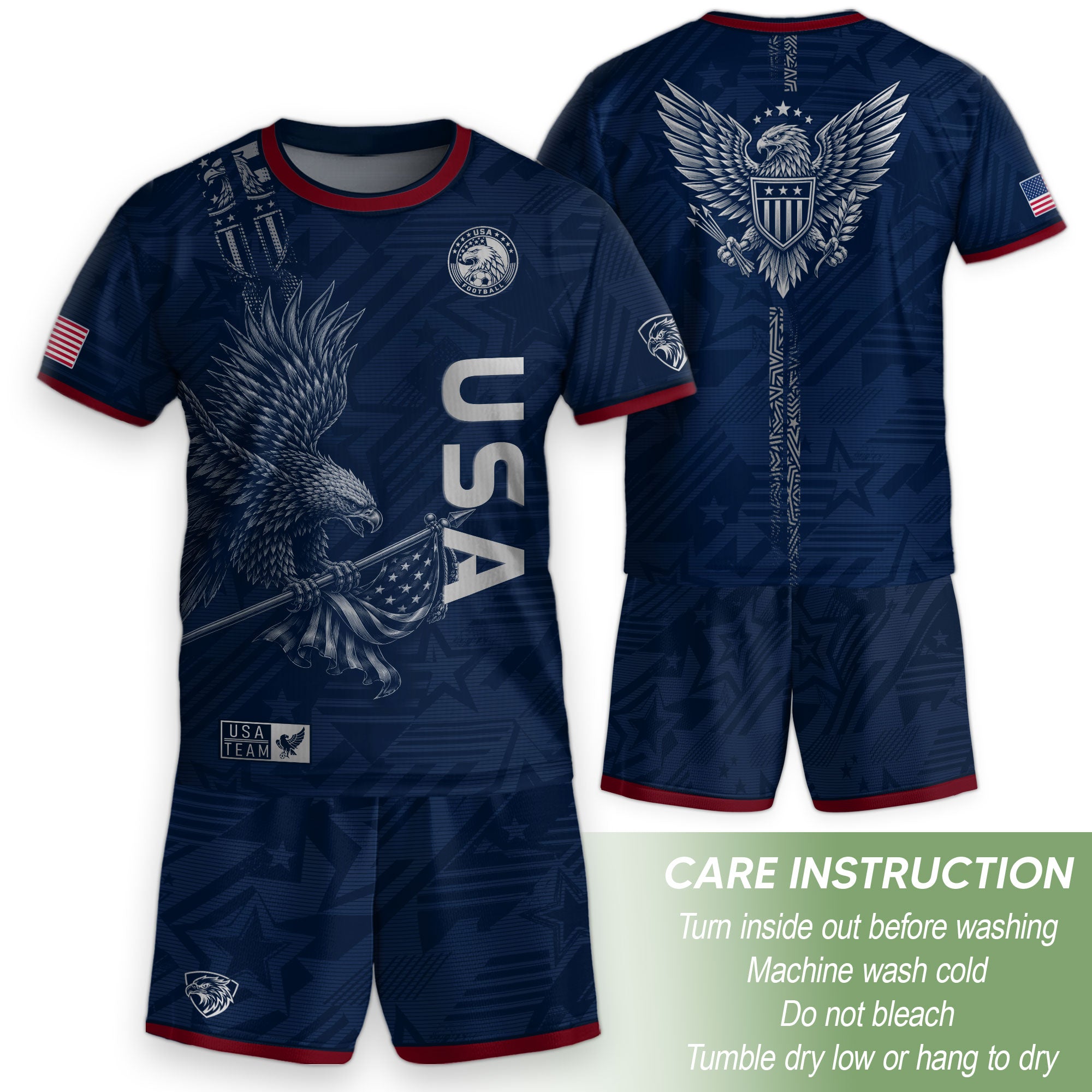 USA Kid Soccer Jersey Majestic Eagle Holding Flag Football Shirt Navy Youth Sports Top