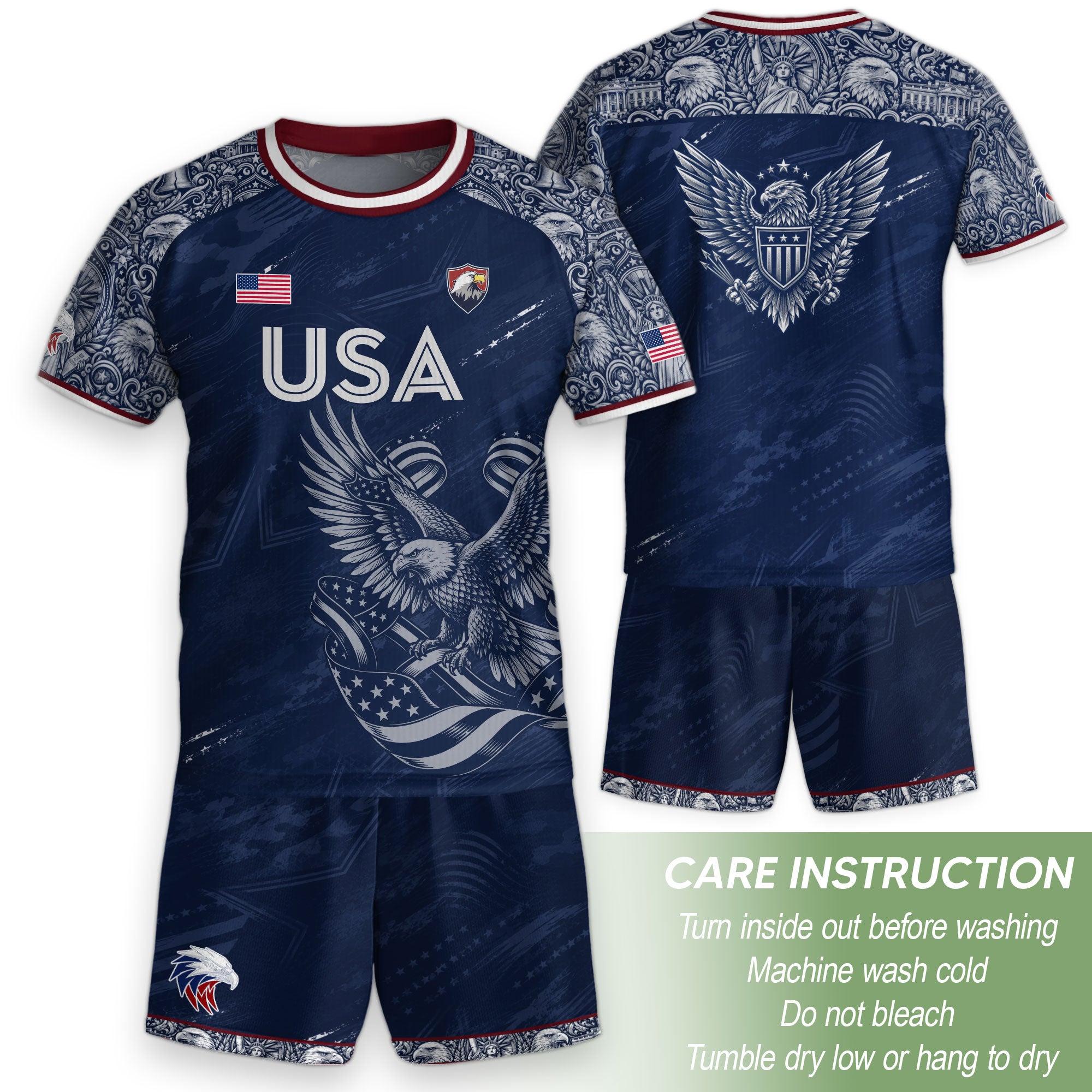 USA Kid Soccer Jersey Statue of Liberty Eagle Football Shirt Navy Youth Graphic Top