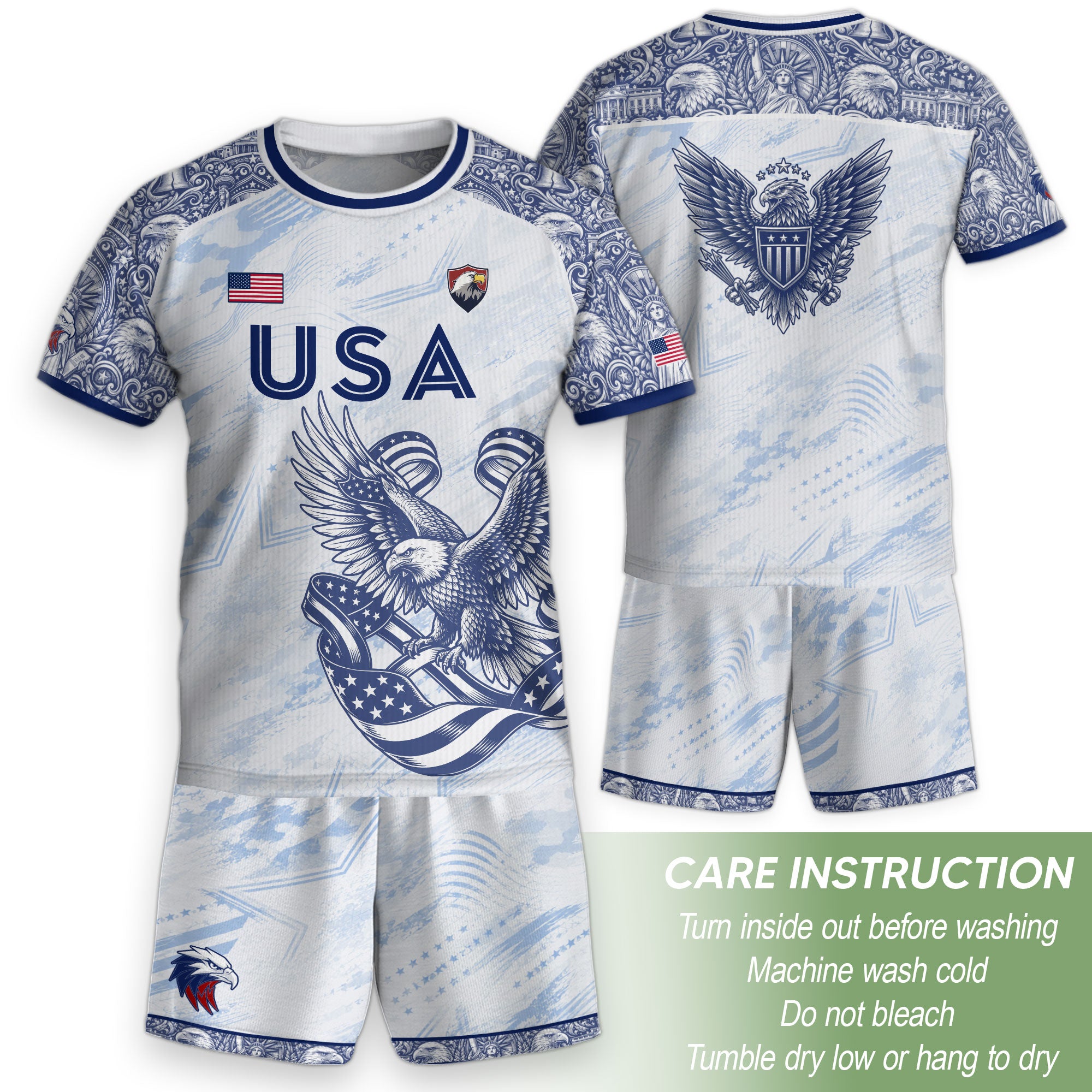 USA Kid Soccer Jersey Statue of Liberty Eagle Football Shirt White Youth Graphic Top