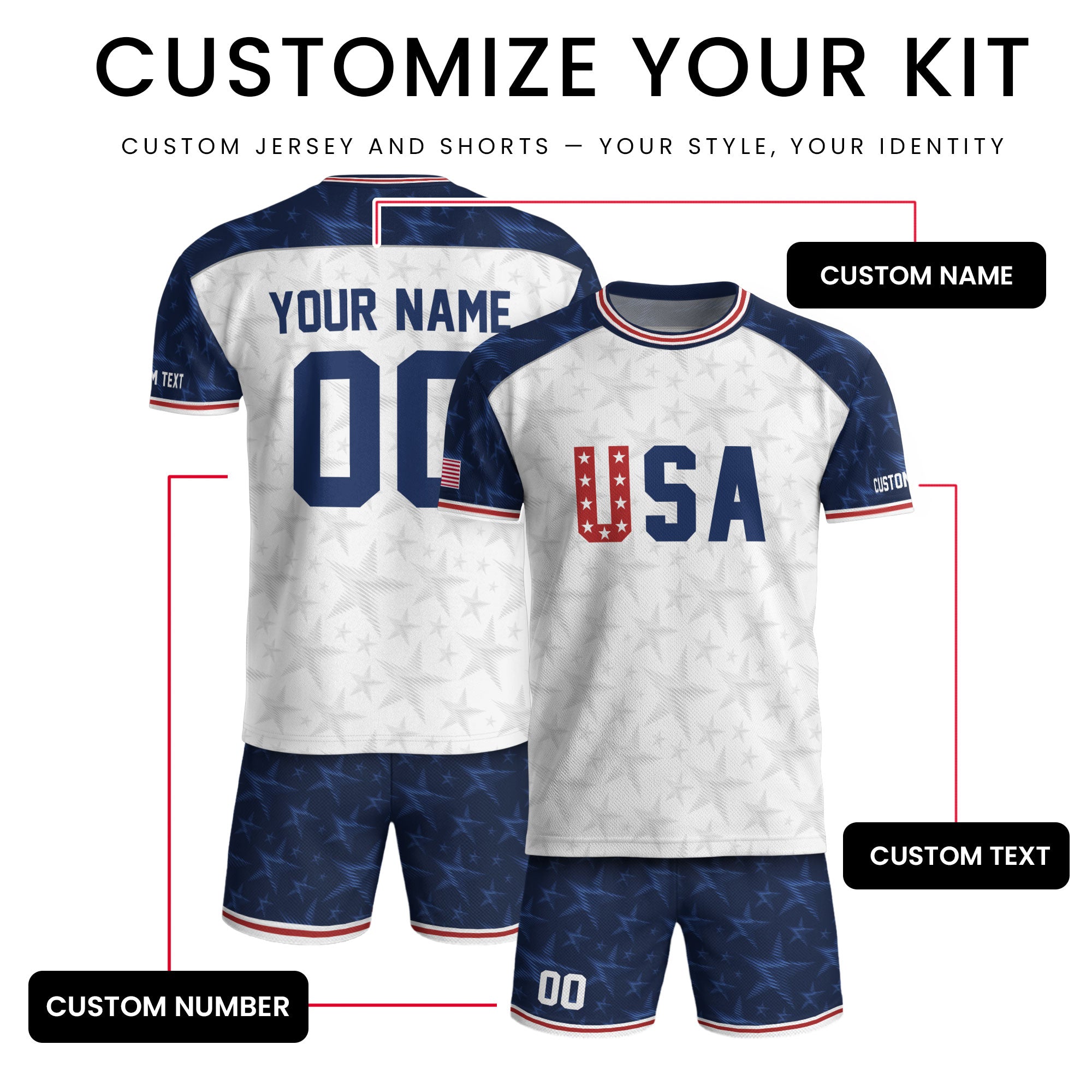 Personalized USA Soccer Jersey Custom Name Number Patriotic Outdoor Sportswear Clothing