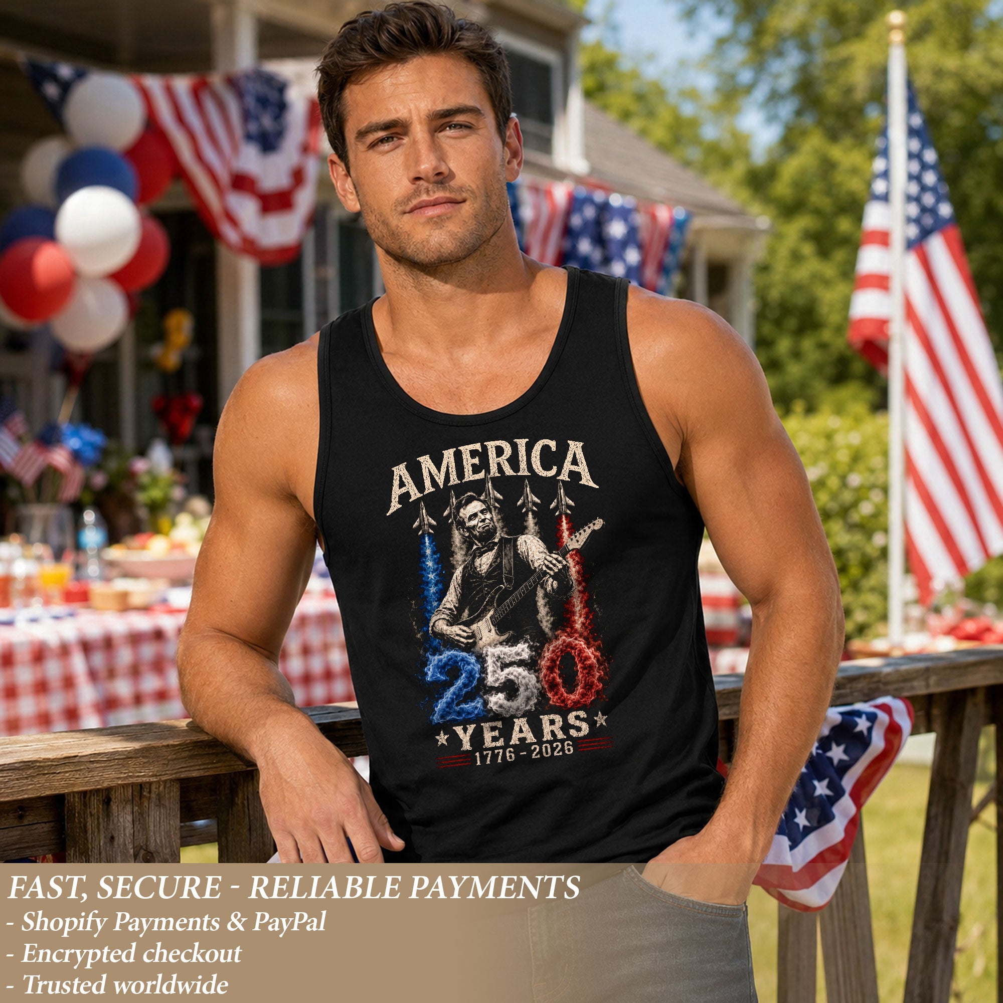 Men 250 Years Celebration Tank Top Cool Abraham Lincoln Rocker Graphic Gym Shirt