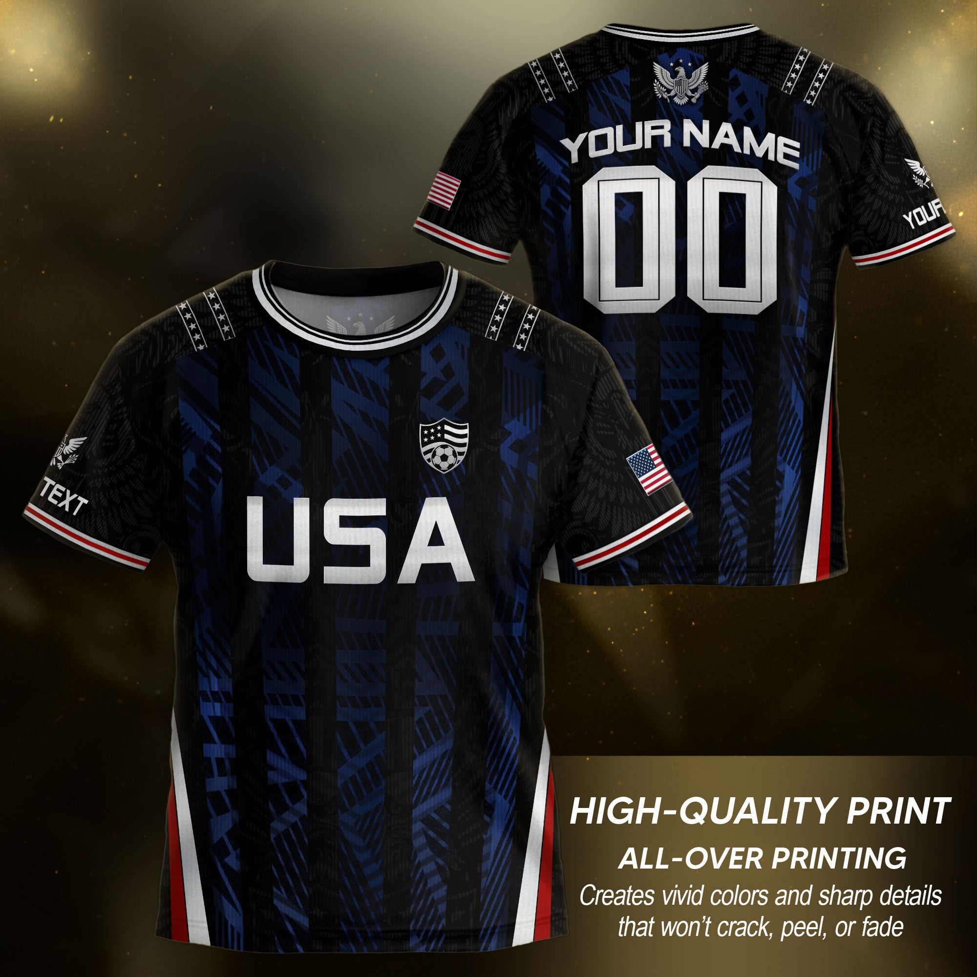 Custom Black and Blue USA Soccer Jersey Set Kid Personalized Name Number