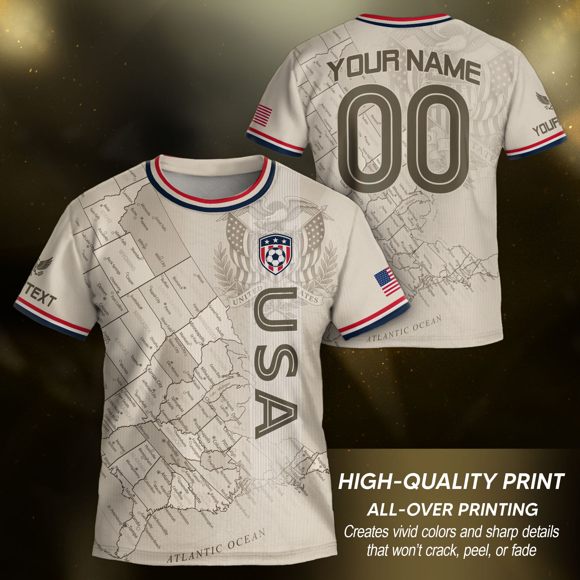 Custom Sand Beige USA Soccer Jersey and Shorts Set Kid Personalized Name and Number