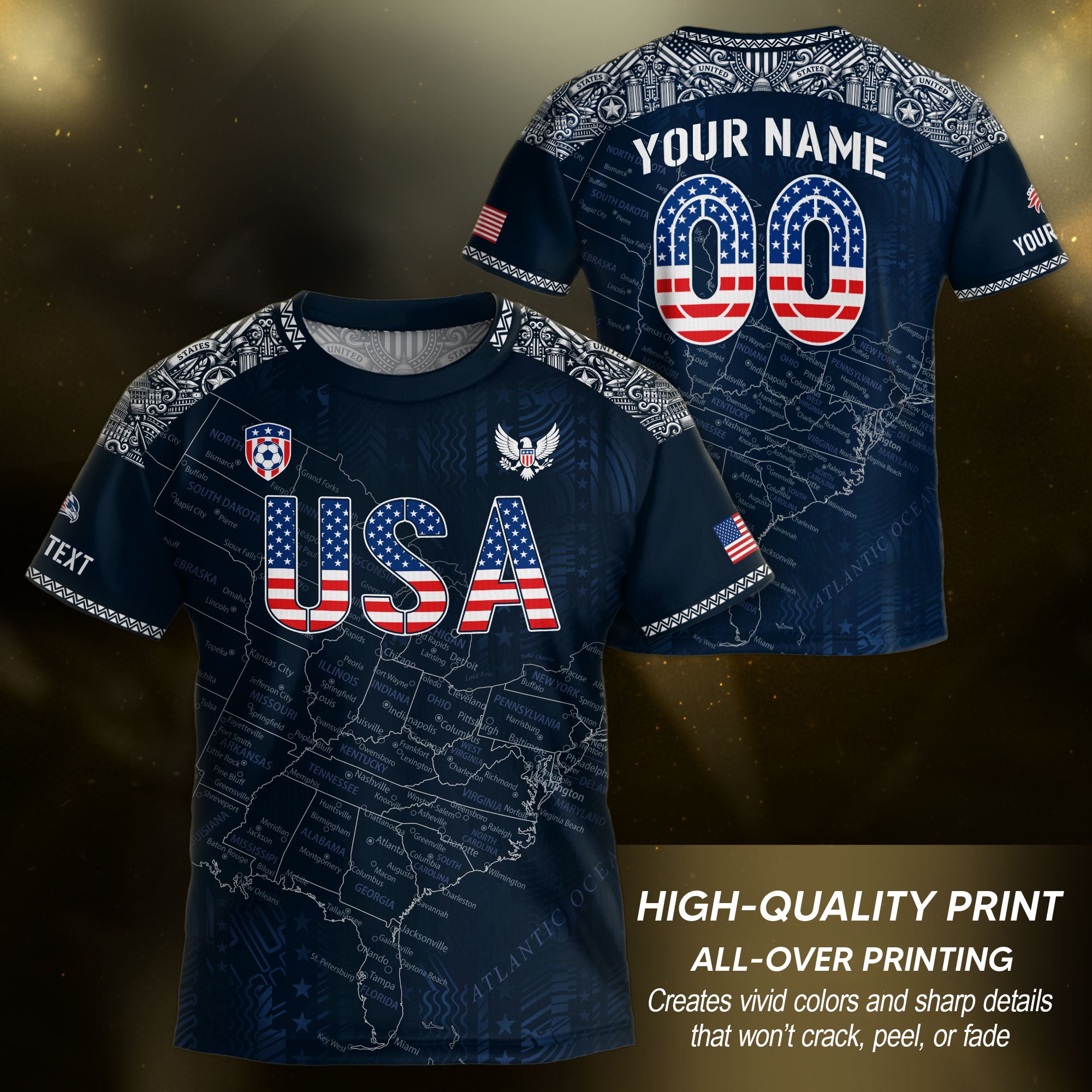 Custom Navy Blue USA Soccer Jersey and Shorts Kid Personalized Name Number