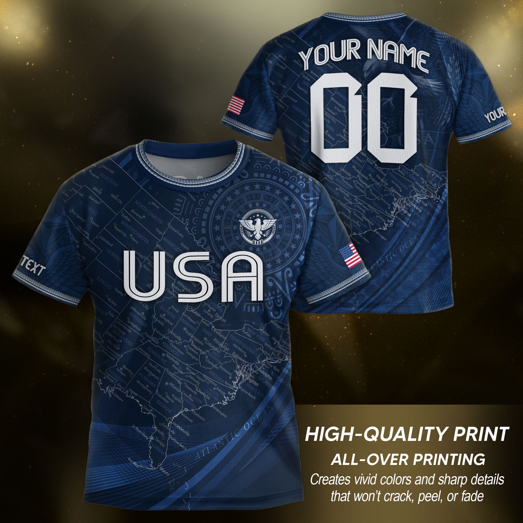 Custom Youth USA Soccer Outfit Navy Blue Jersey and Shorts with Personalized Details
