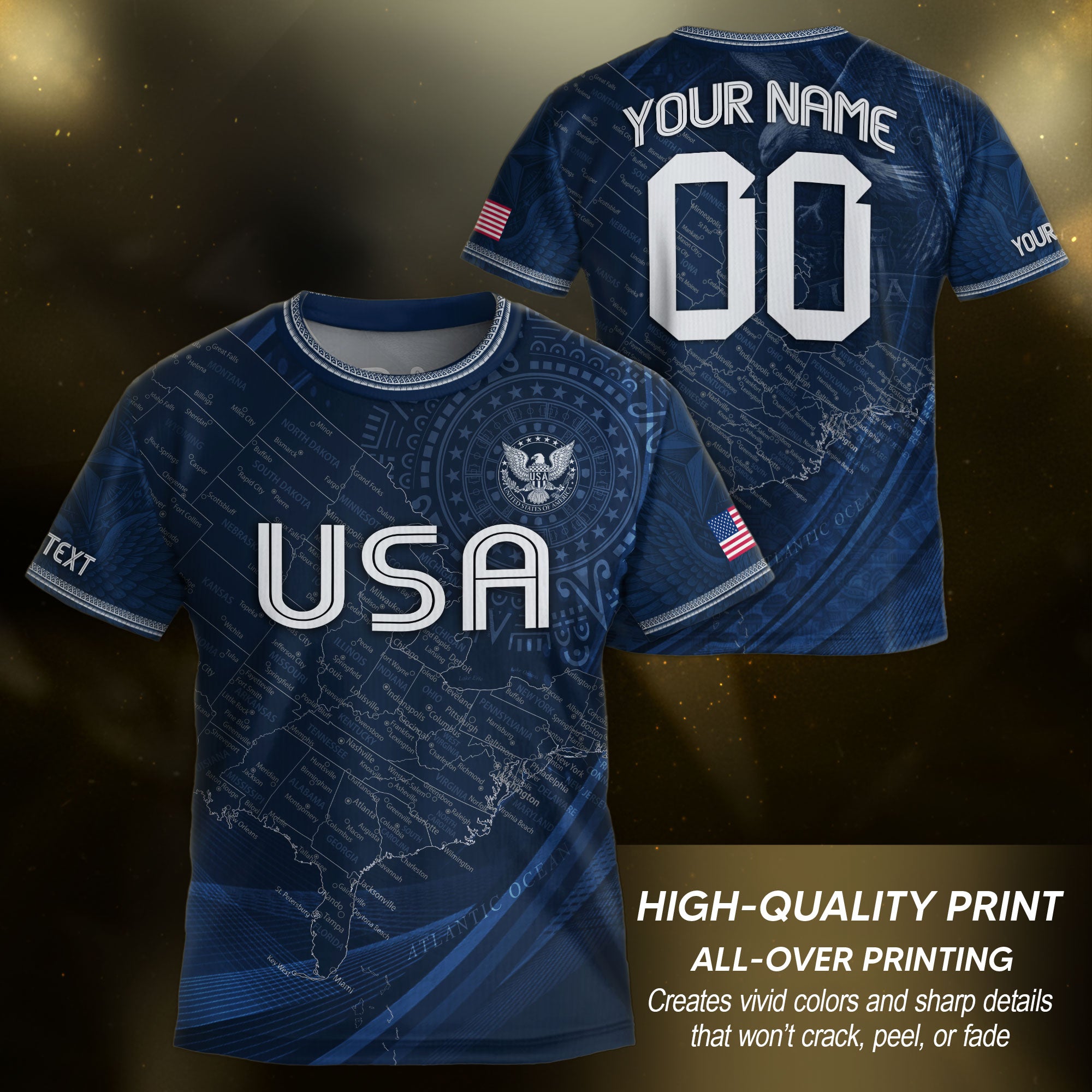 Custom Youth USA Soccer Outfit Navy Blue Jersey and Shorts with Personalized Details