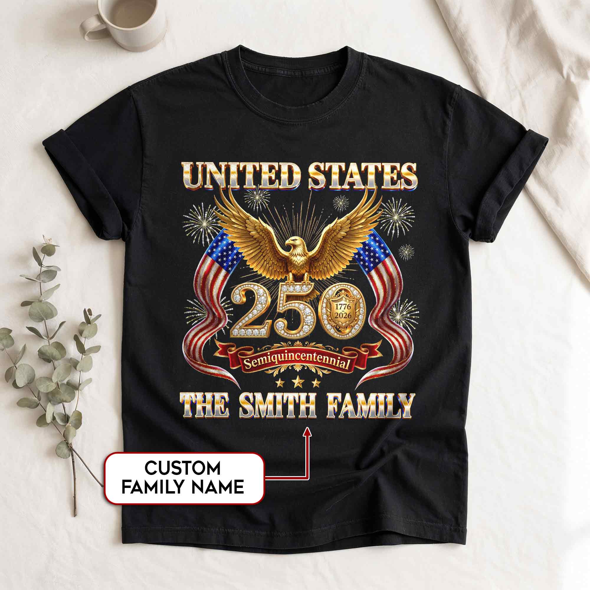 Golden Eagle Holiday Graphic Tee Customized Custom Family Name United States Group Shirts