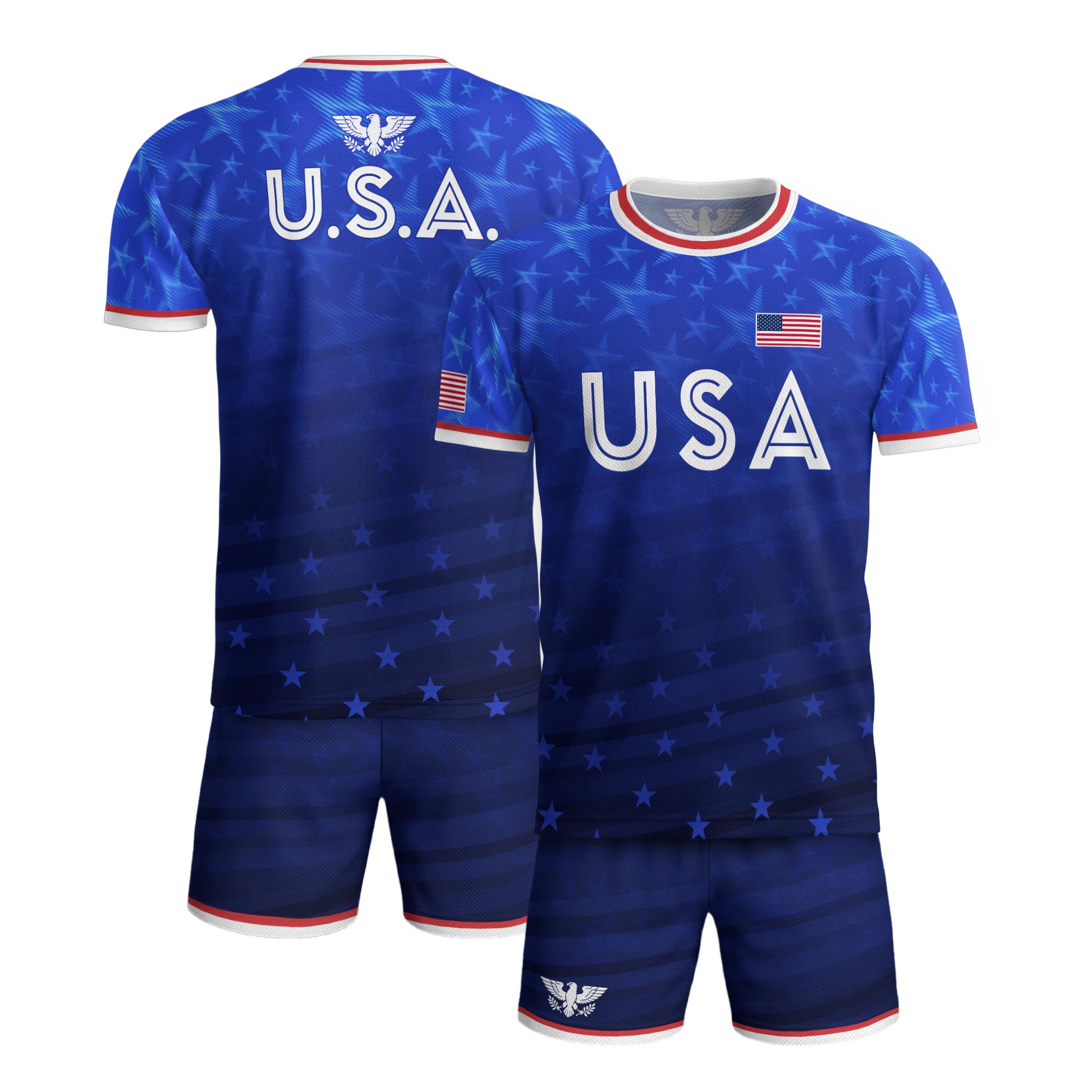 USA Soccer Jersey Adult Blue Patriotic Stars Shirt American Football Team Tee - Rust Field Wear