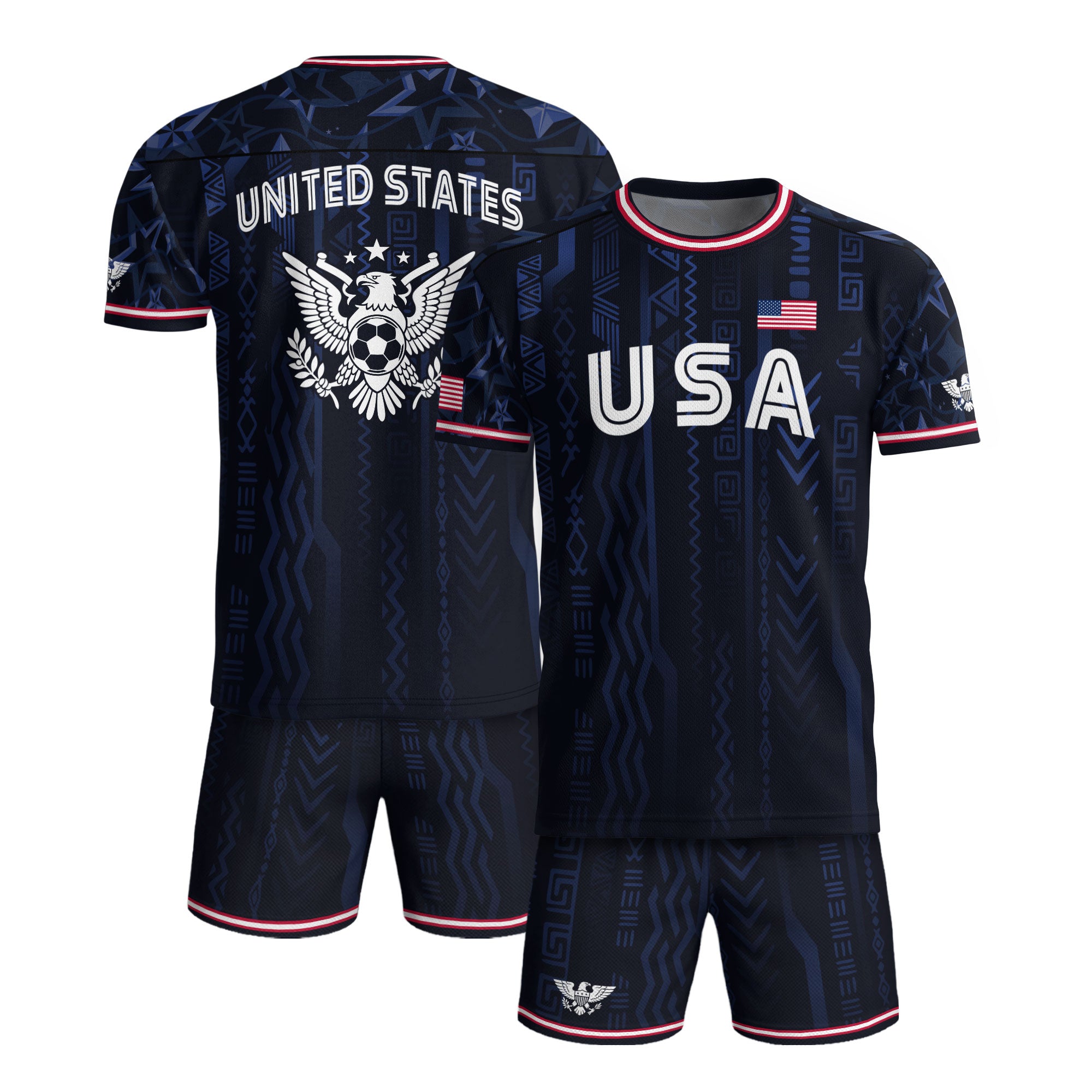 USA Soccer Jersey Adult Eagle Crest Patriotic Football Shirt Navy Blue Fan Edition
