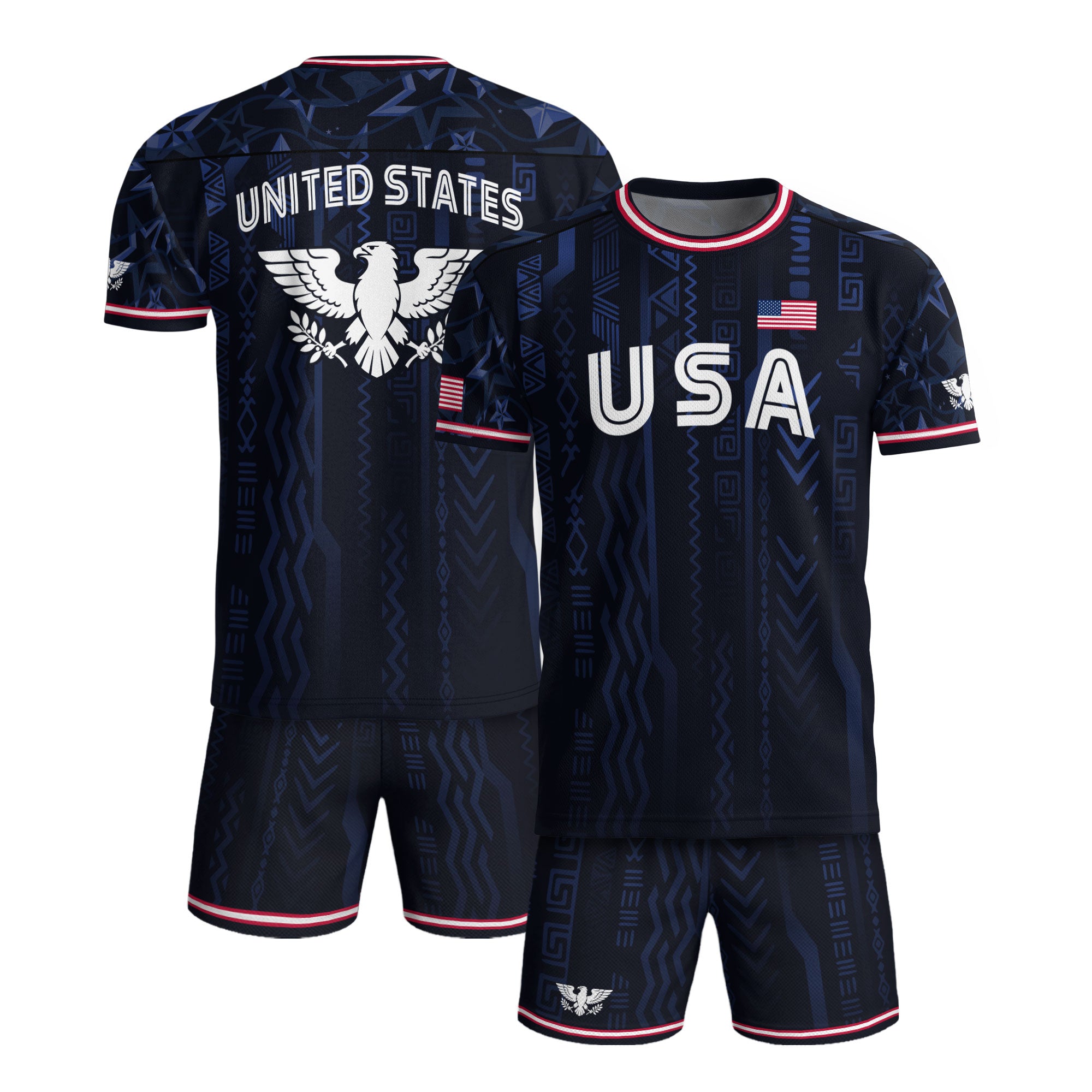 USA Soccer Jersey Adult Eagle Crest Patriotic Football Shirt Navy Blue Fan Edition