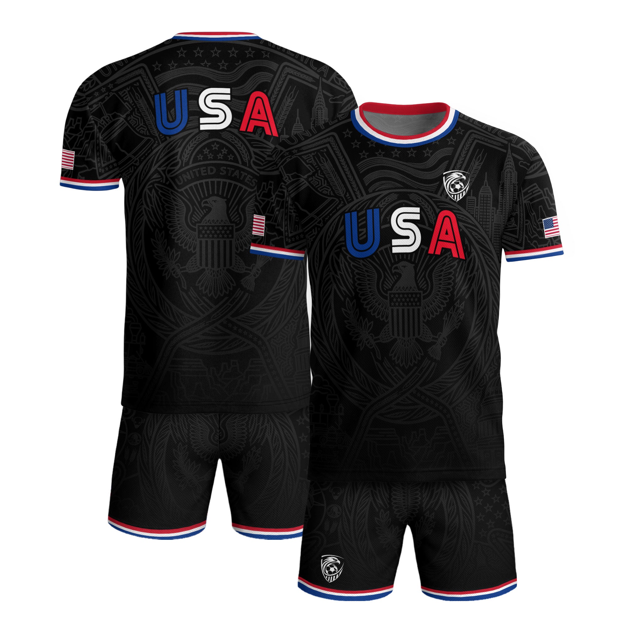 USA Patriotic Soccer Jersey Adult Black Eagle American Flag Independence Day Shirt