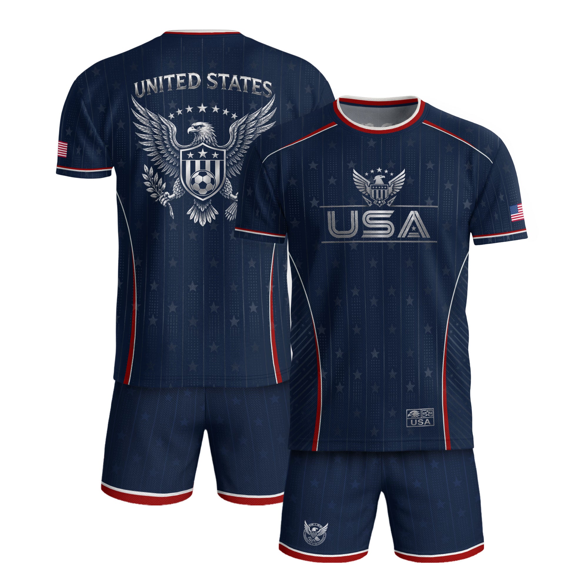 USA Soccer Jersey Adult Navy Blue Patriotic Pinstripe Shirt United States Team Tee