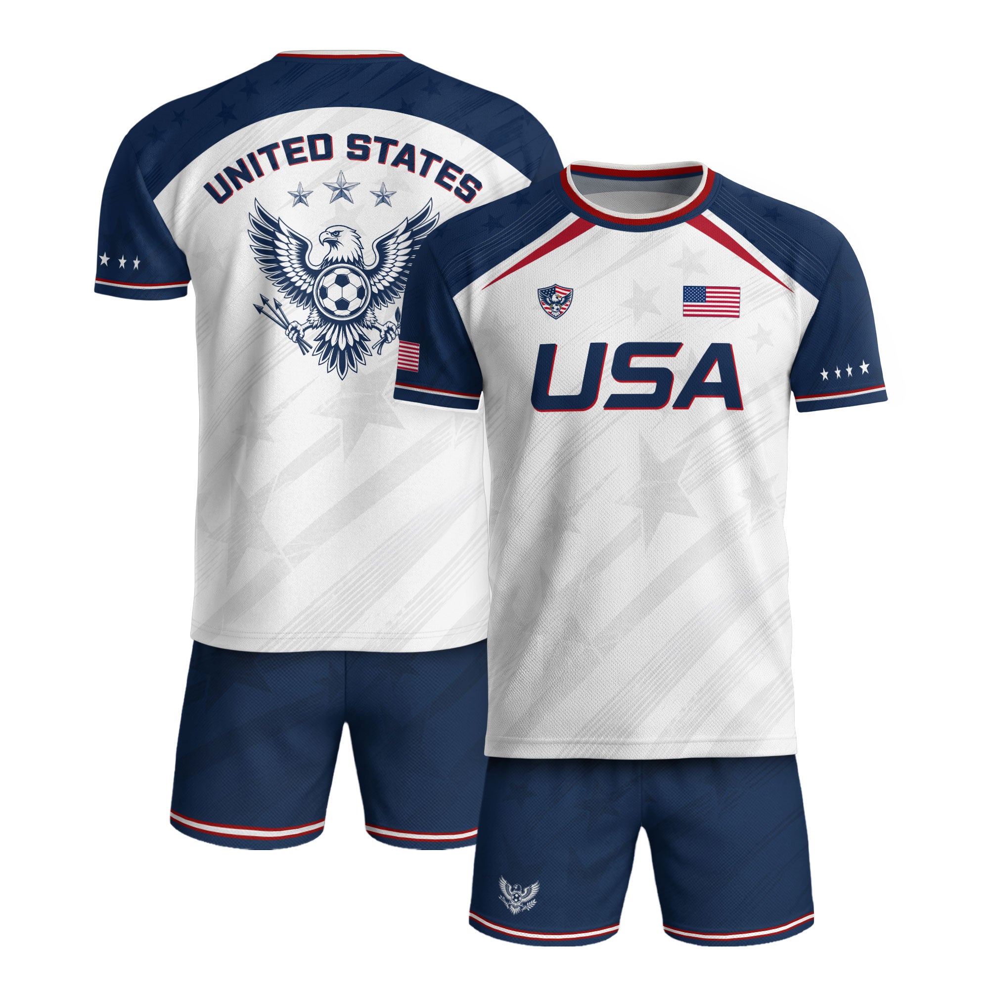 USA Soccer Jersey Adult White Navy Patriotic Diagonal Stripe Shirt United States Tee