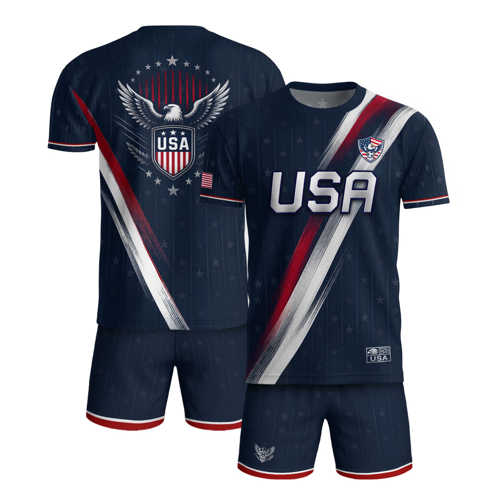 USA Soccer Jersey Adult Navy Patriotic Diagonal Sash Shirt United States Football Tee