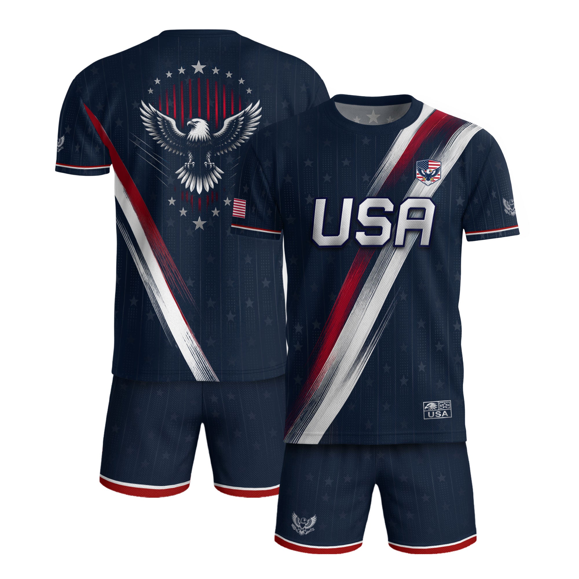 USA Soccer Jersey Adult Navy Patriotic Diagonal Sash Shirt United States Football Tee