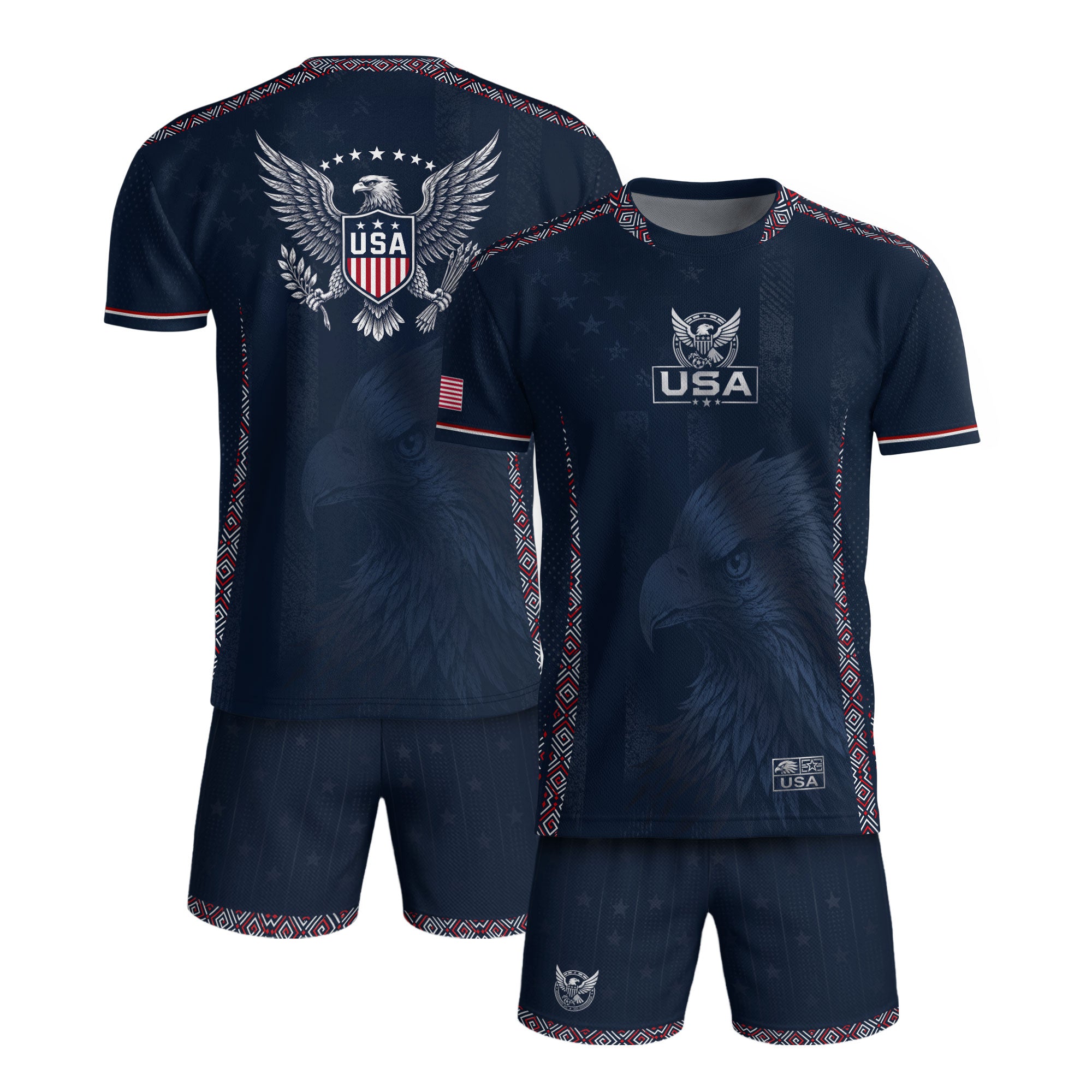 USA Soccer Jersey Adult Navy Patriotic Large Eagle Head Graphic United States Fan Tee