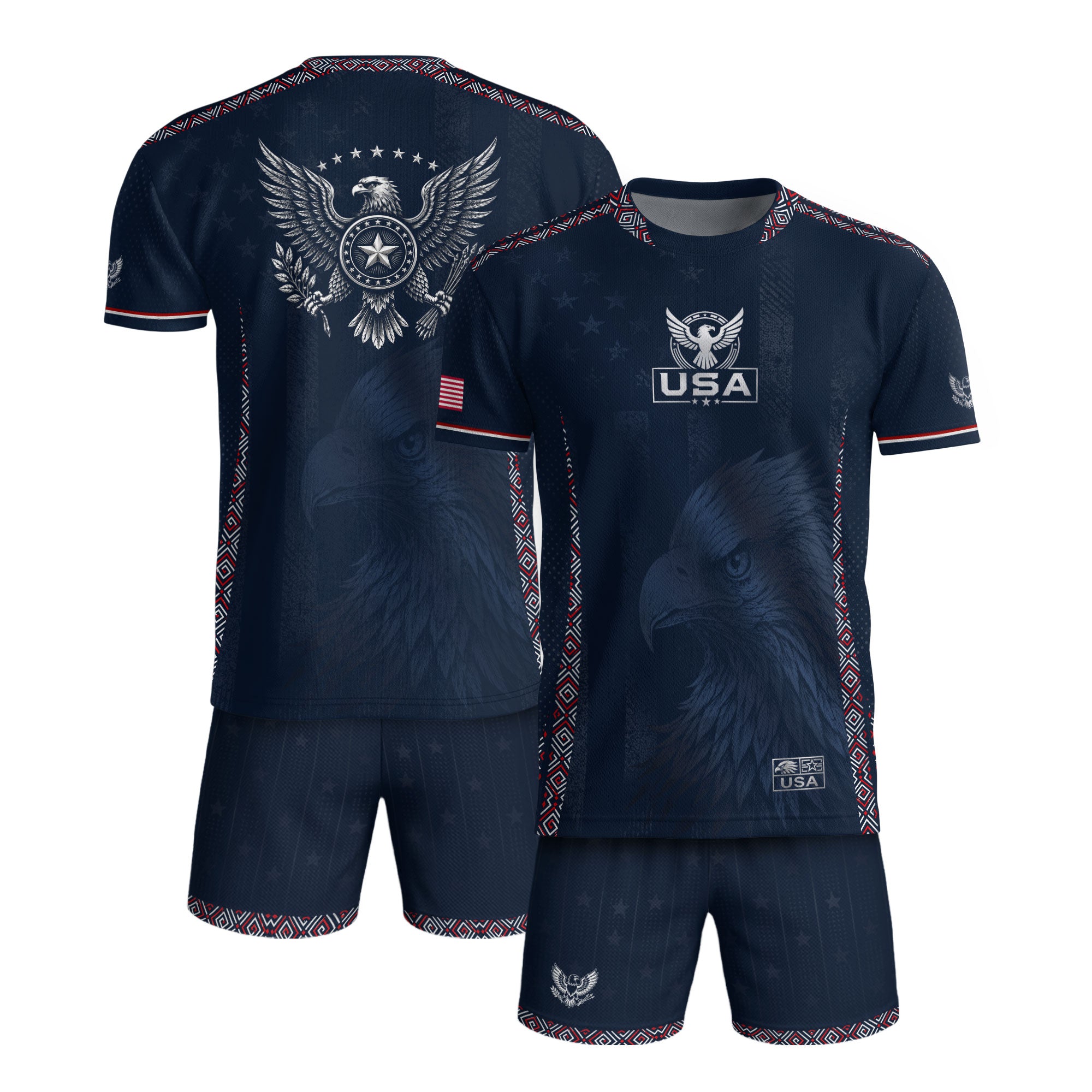 USA Soccer Jersey Adult Navy Patriotic Large Eagle Head Graphic United States Fan Tee