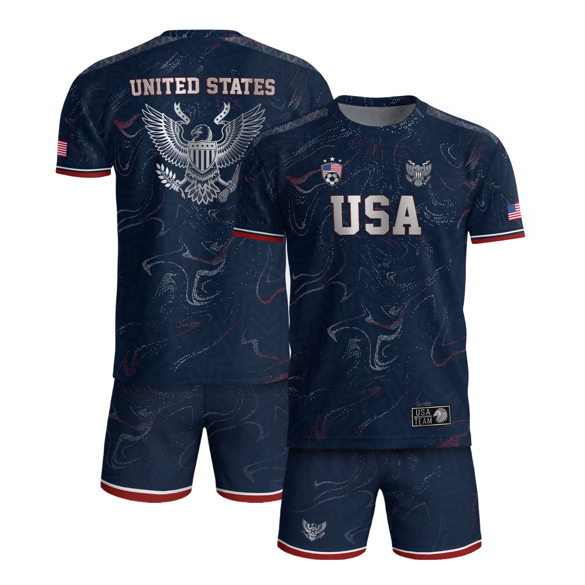 USA Soccer Jersey Adult Navy Patriotic Marble Swirl Graphic United States Football Tee