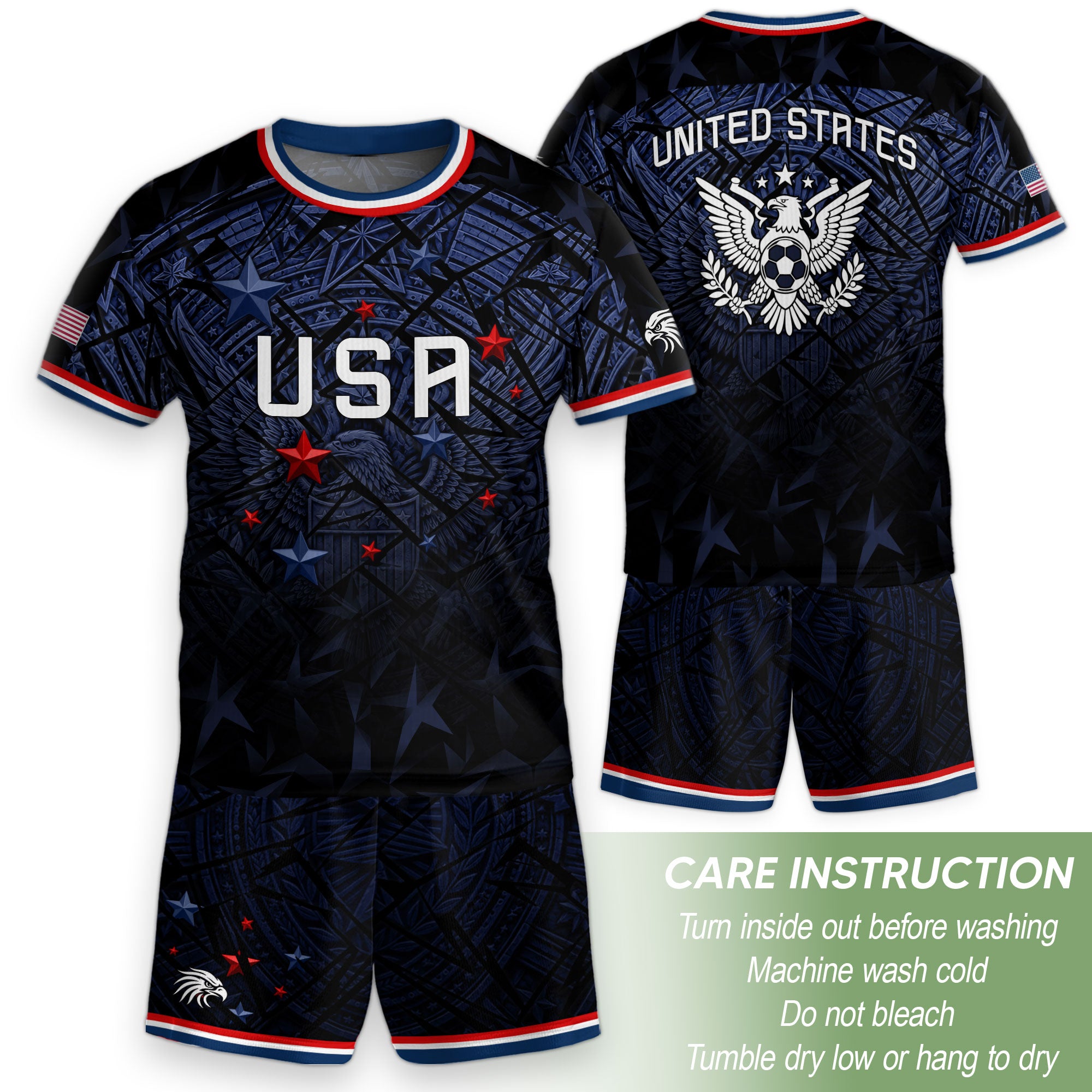 USA Patriotic Kids Soccer Jersey Navy Blue Eagle American Flag Youth Football Shirt