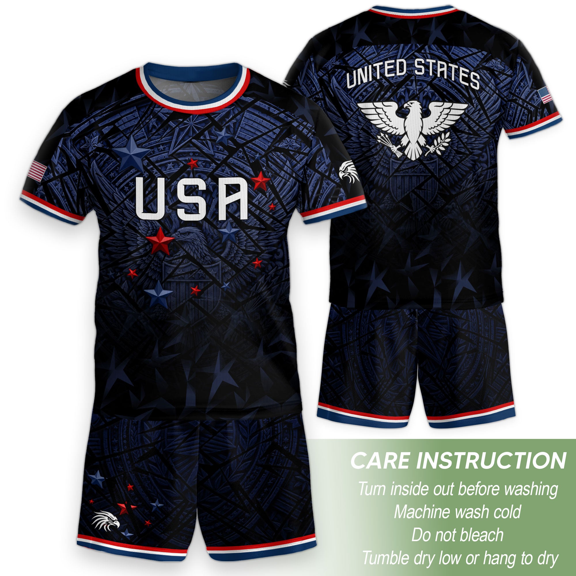USA Patriotic Kids Soccer Jersey Navy Blue Eagle American Flag Youth Football Shirt