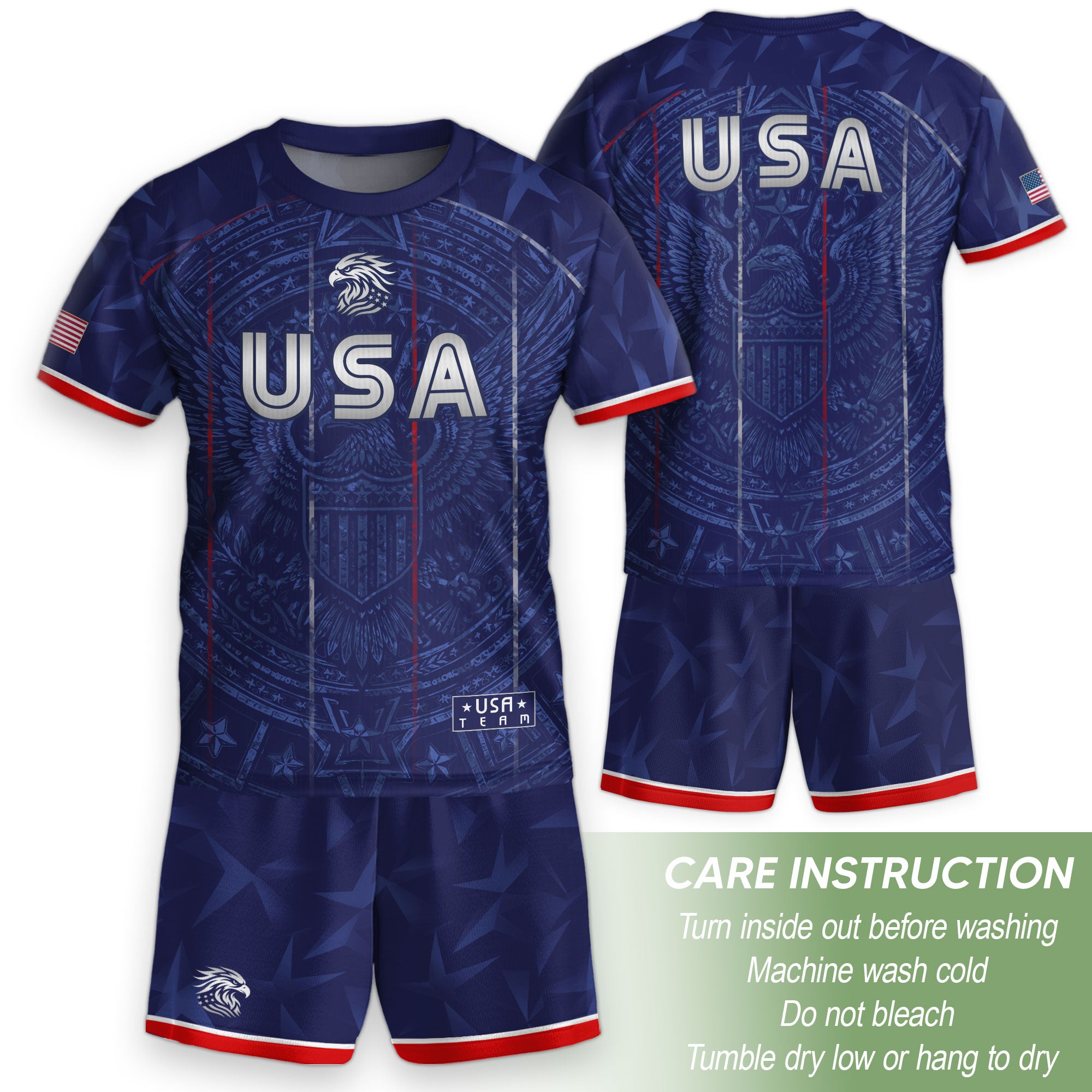 USA Patriotic Kids Soccer Jersey Eagle Navy Blue Youth Football Shirt for Kids