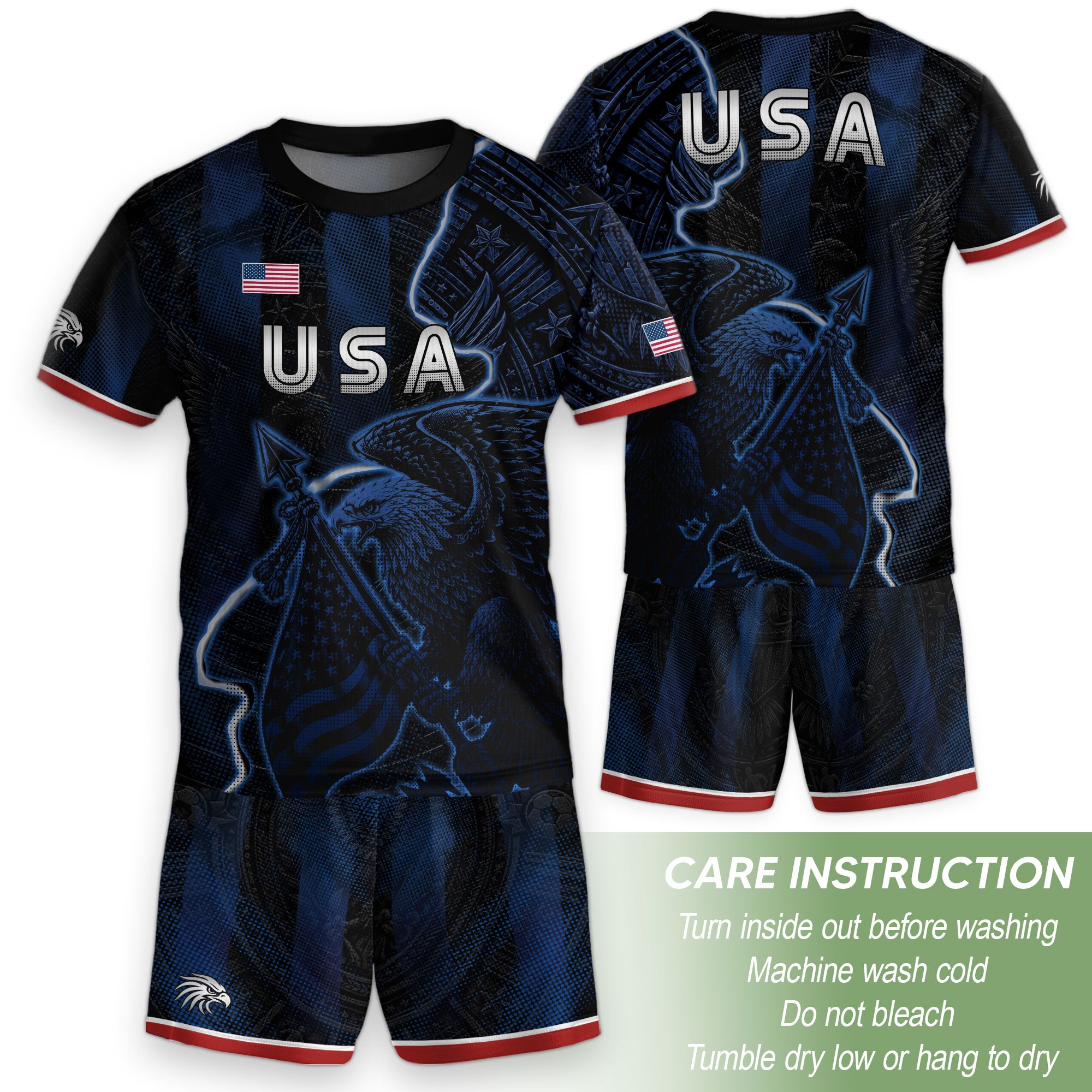 USA Eagle Kids Soccer Jersey Patriotic American Flag Youth Football Shirt Navy Black