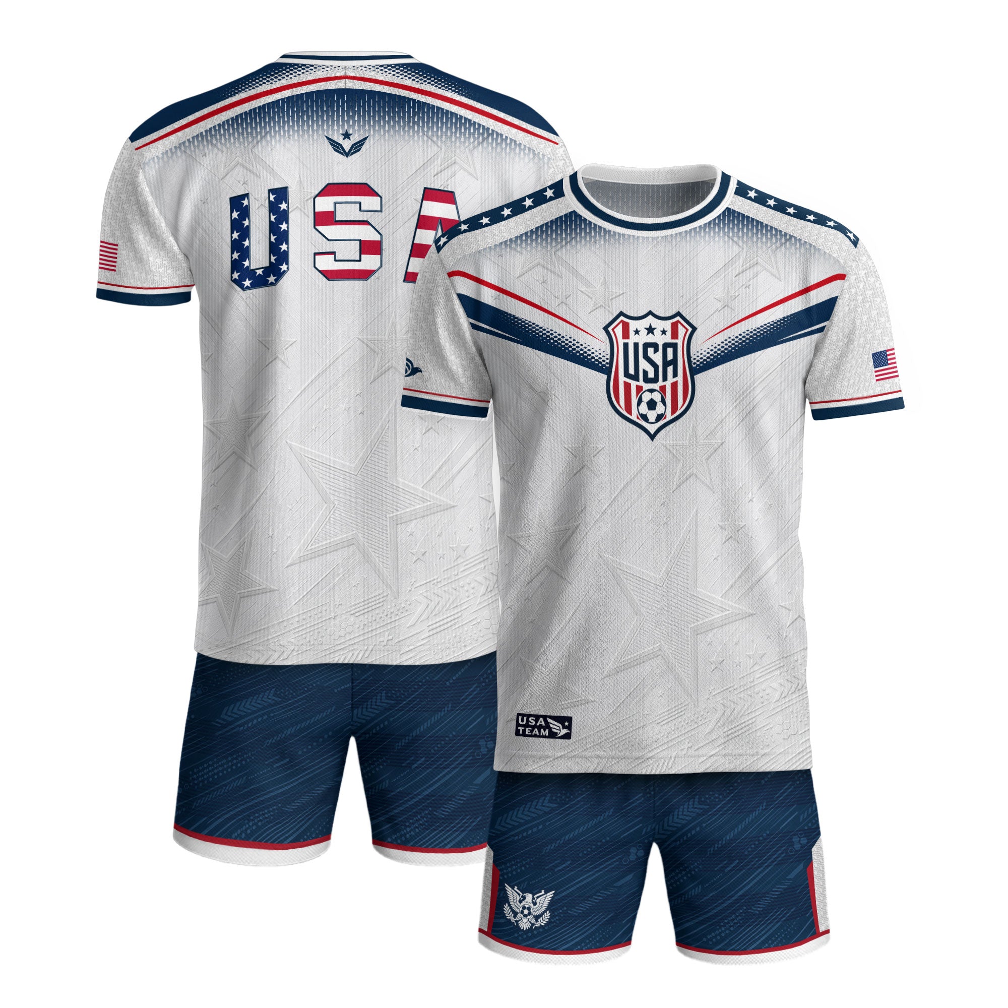 Adult USA Soccer Jersey Patriotic White Flag Pattern Lettering United States Fan Shirt