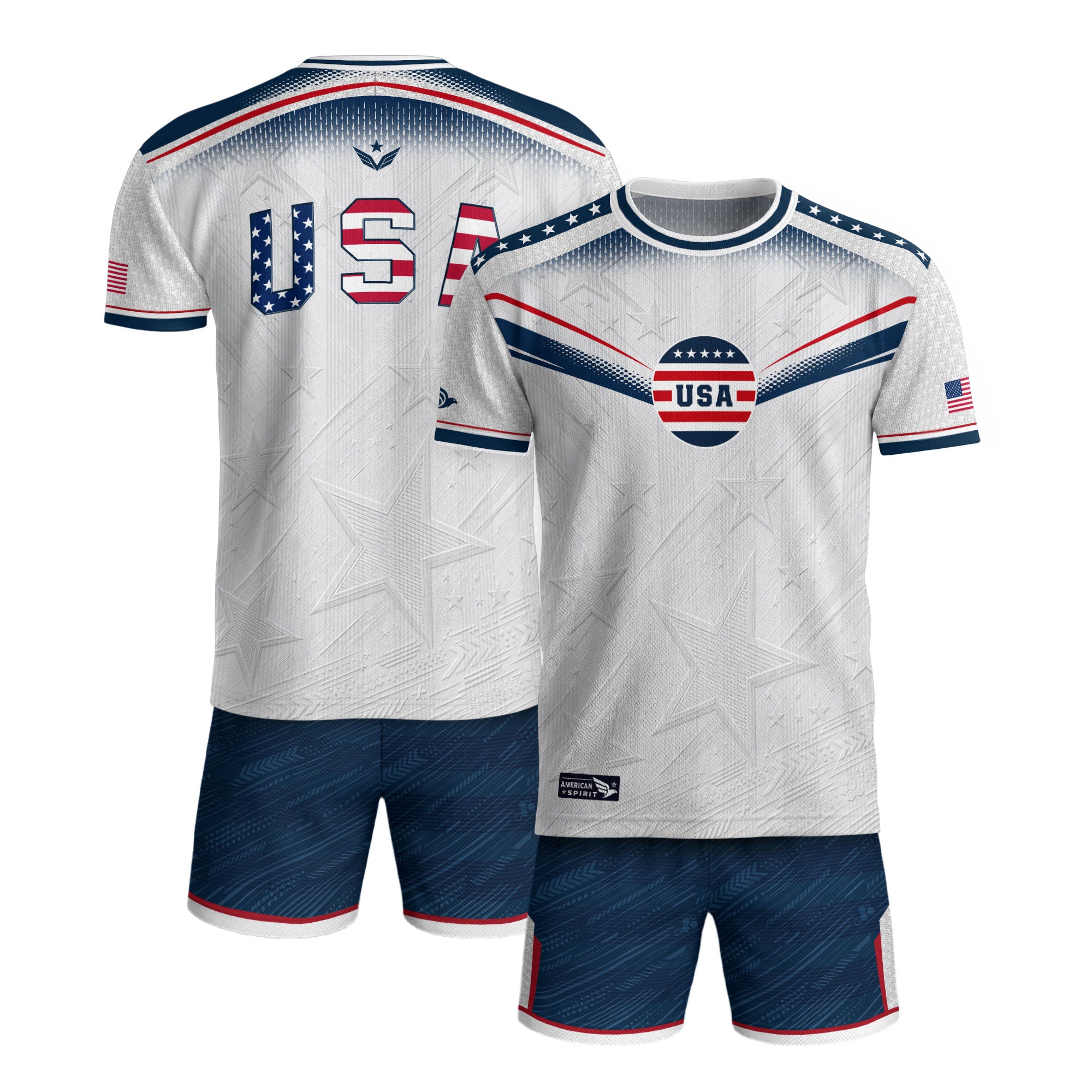 Adult USA Soccer Jersey Patriotic White Flag Pattern Lettering United States Fan Shirt