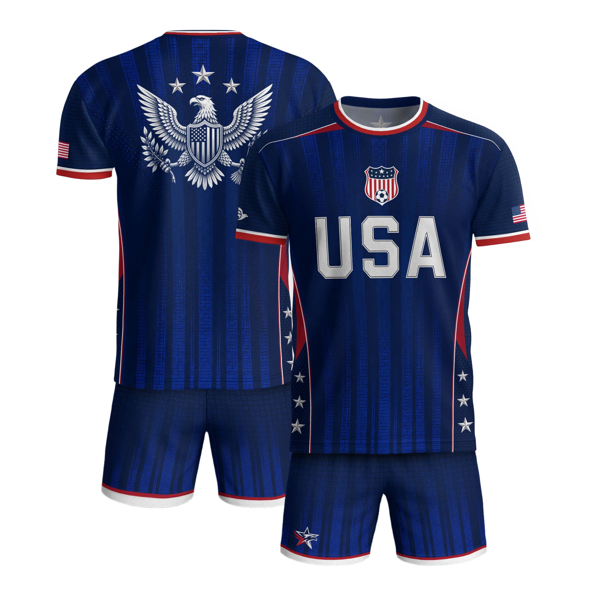 Adult USA Soccer Jersey Navy Blue Patriotic Vertical Stripe Star Side United States Tee