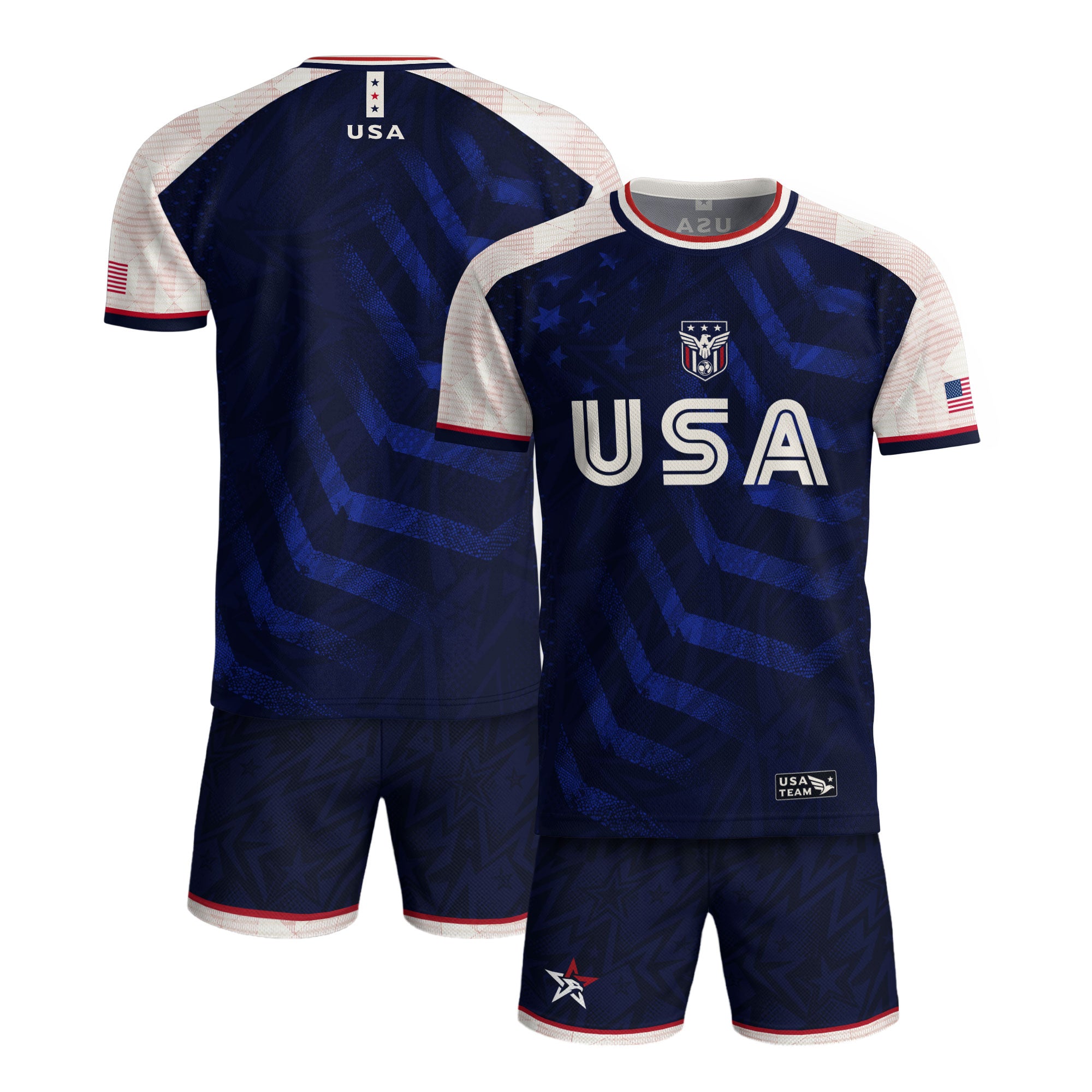 Adult USA Soccer Jersey Navy Blue Patriotic Big Chevron Graphic United States Fan Shirt