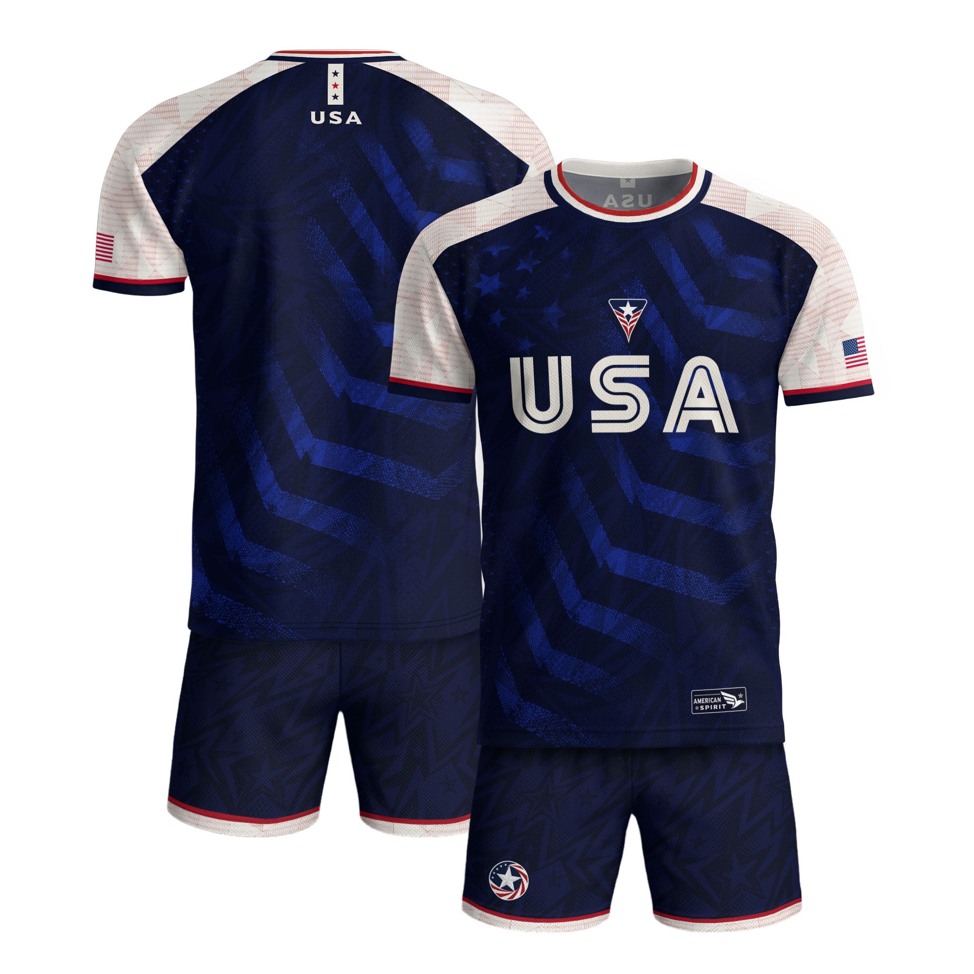 Adult USA Soccer Jersey Navy Blue Patriotic Big Chevron Graphic United States Fan Shirt