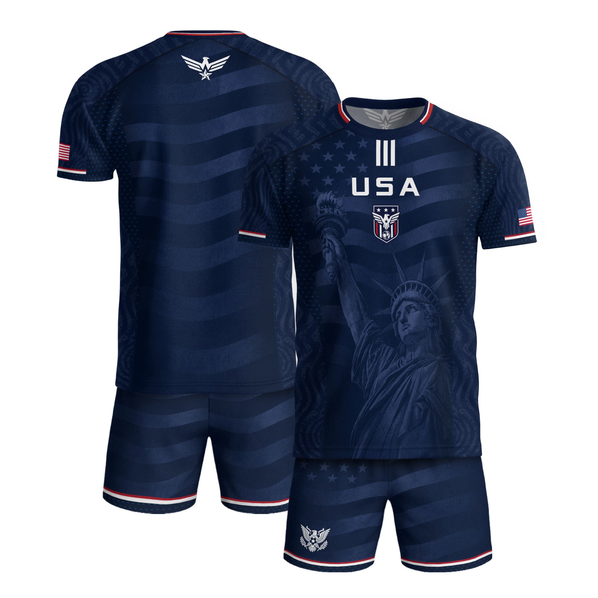 Adult USA Soccer Jersey Navy Patriotic Statue of Liberty Artistic Graphic Football Tee