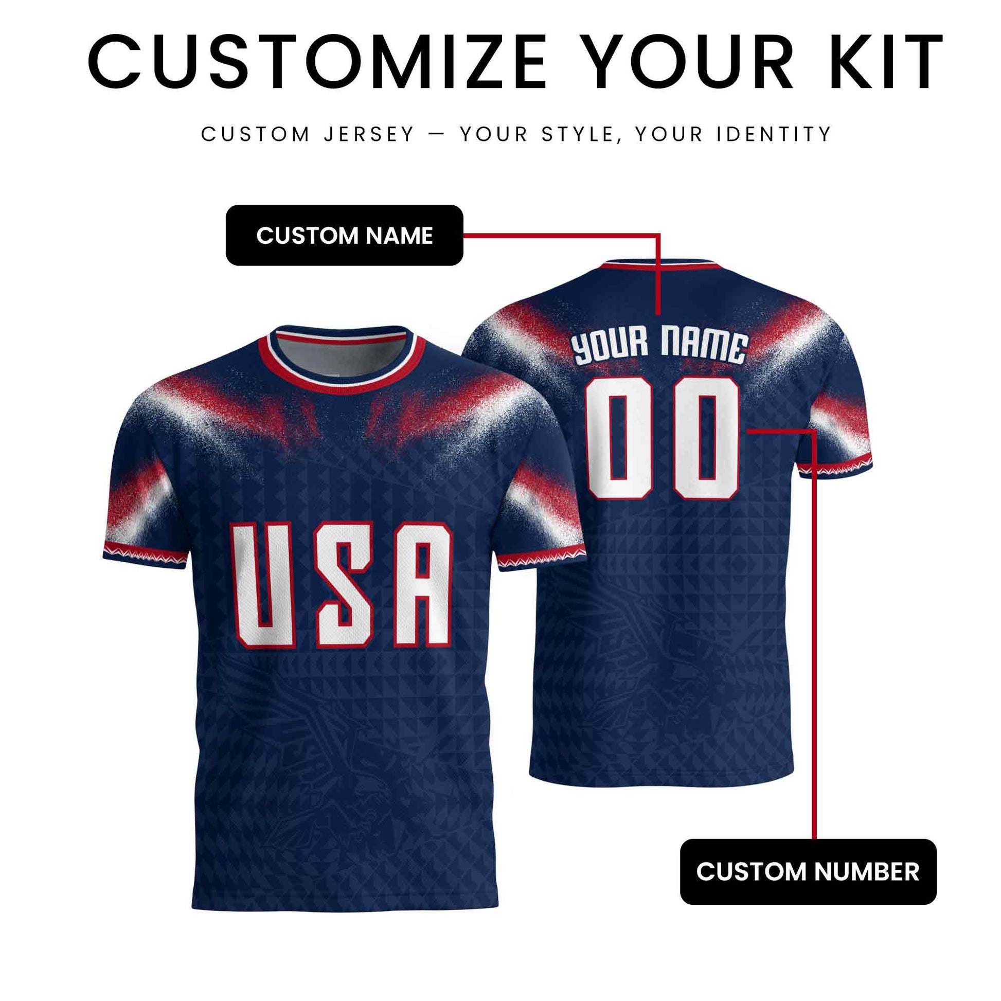 USA Patriotic Soccer Jersey Custom Name Number Adult Football Shirt Blue - Rust Field Wear