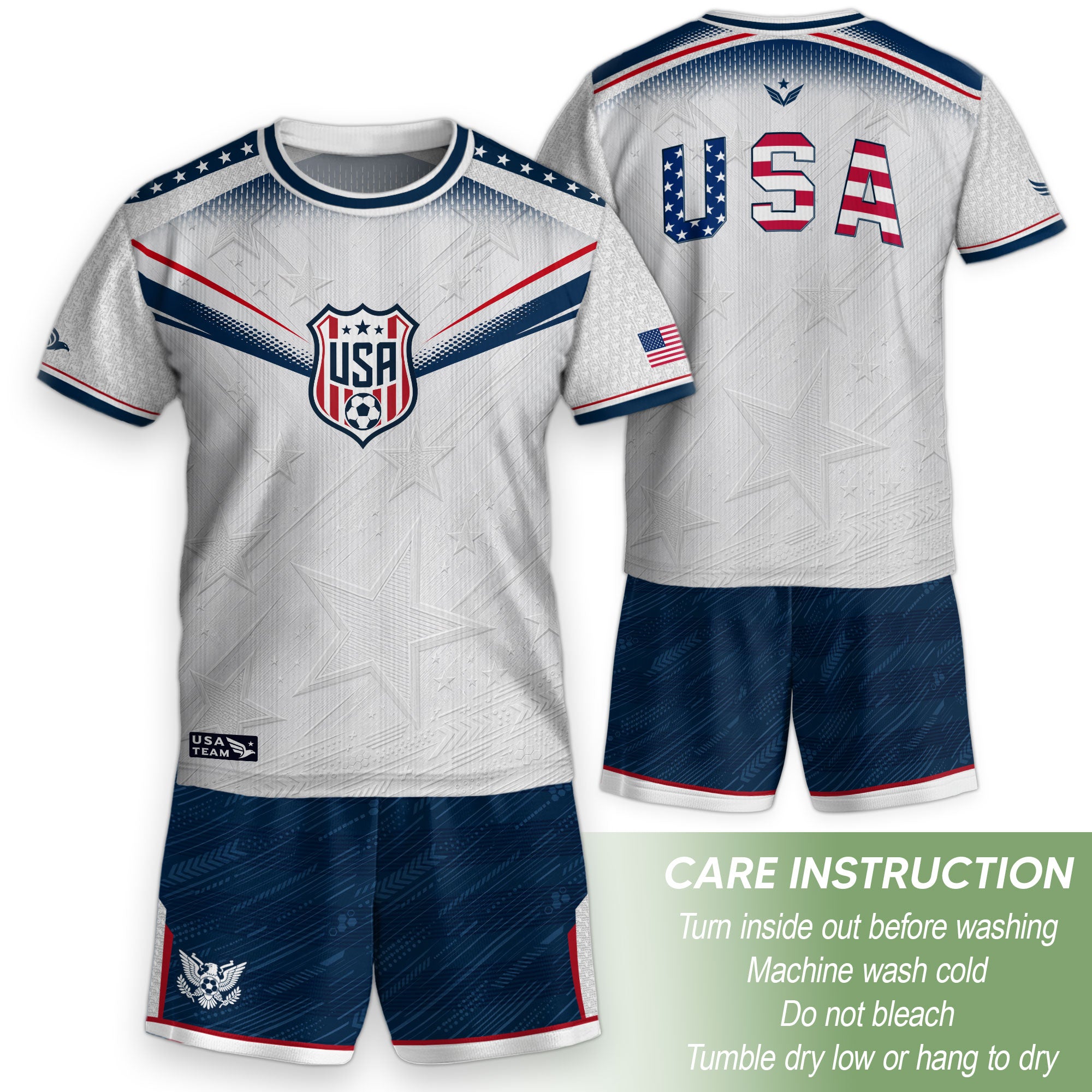 Kids USA Soccer Jersey Youth Patriotic White Chevron Emblem Star United States Sport Tee