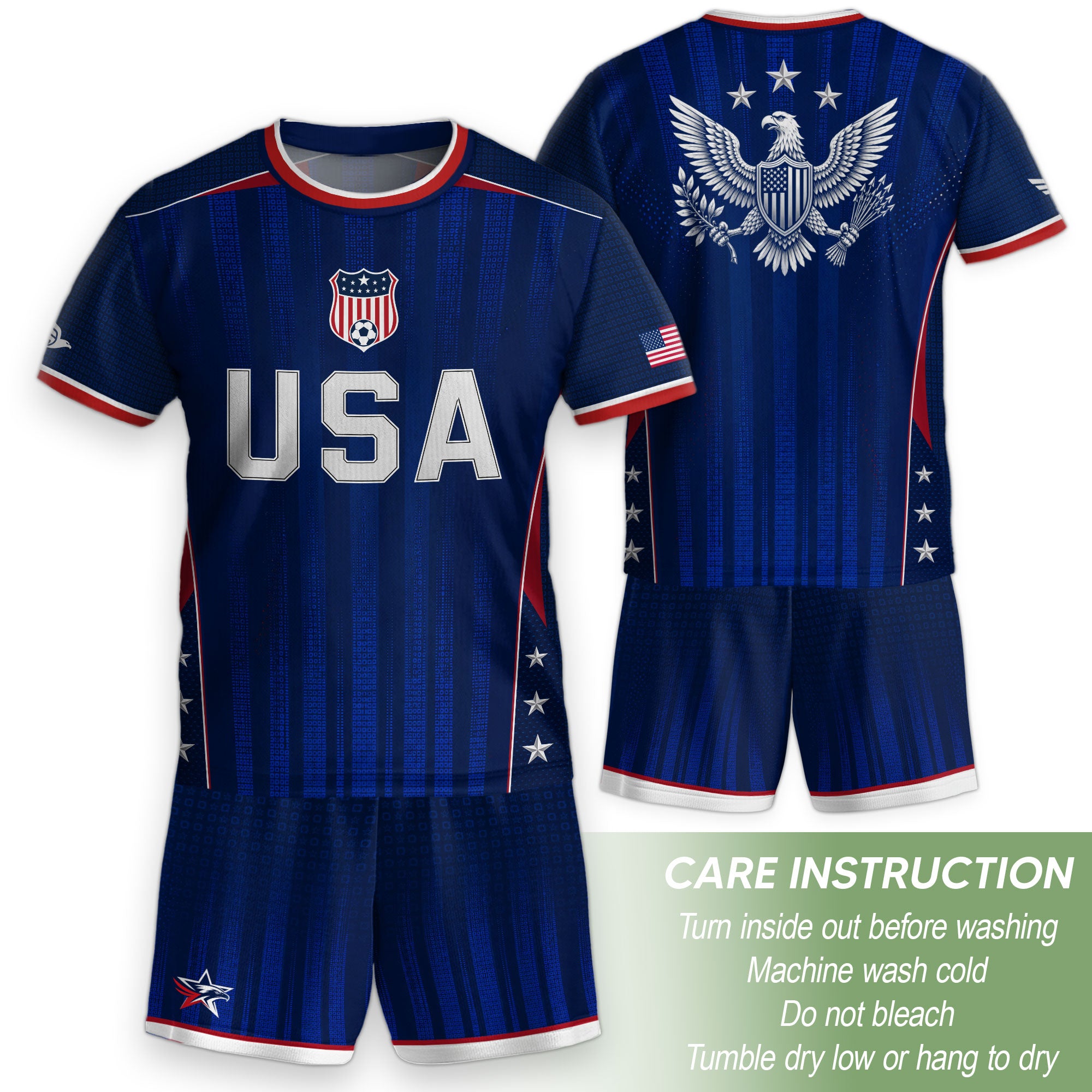 Kids USA Soccer Jersey Youth Patriotic Navy Vertical Stripe Star Side United States Tee