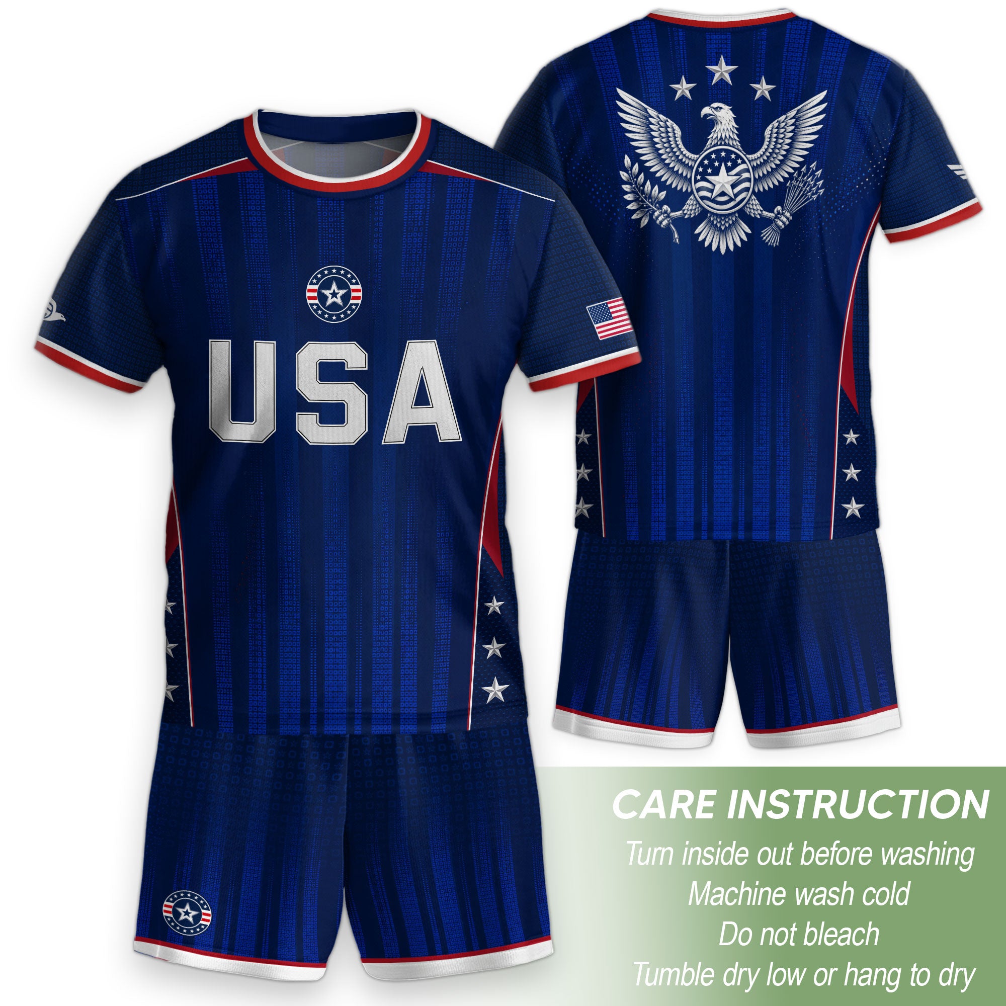 Kids USA Soccer Jersey Youth Patriotic Navy Vertical Stripe Star Side United States Tee