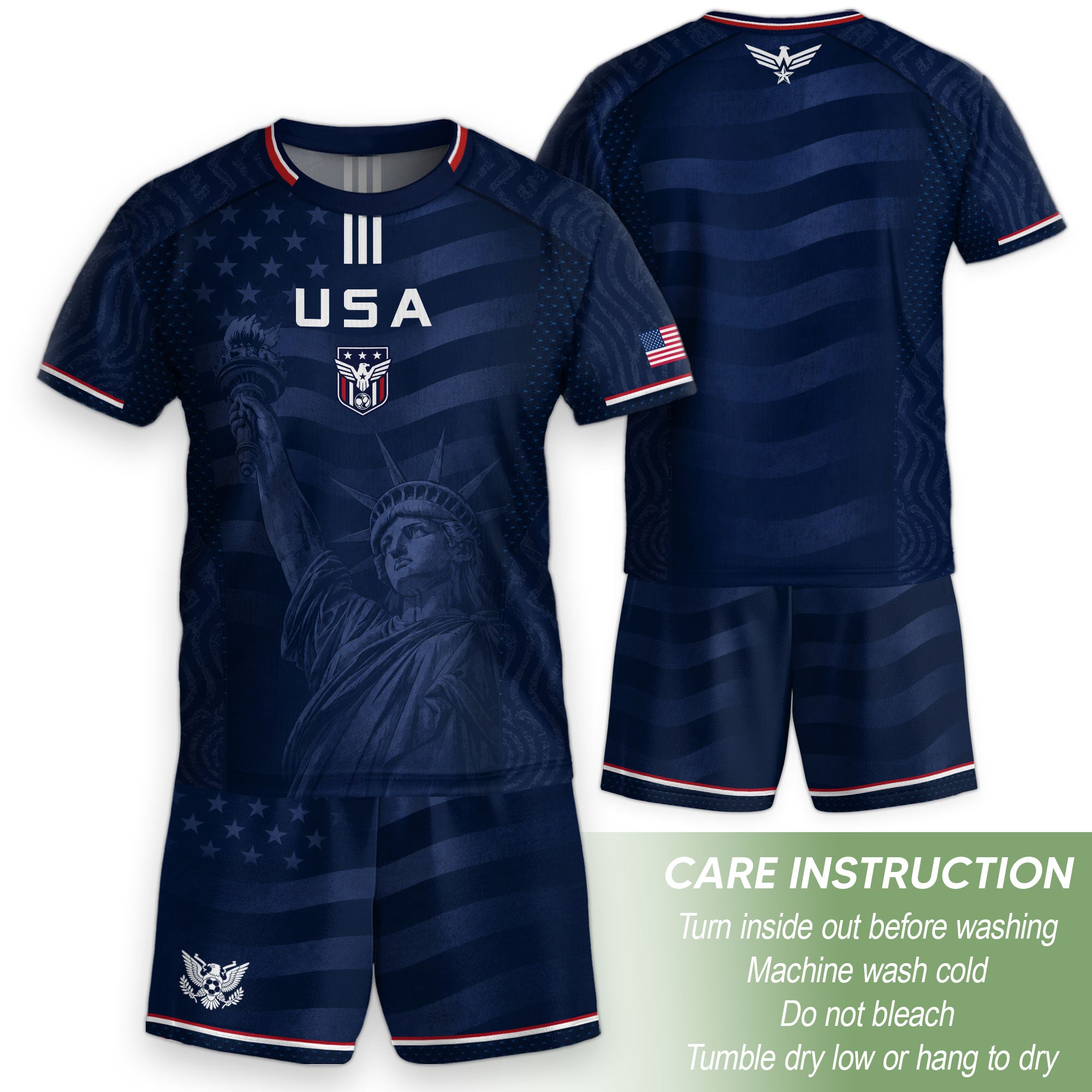 Kids USA Soccer Jersey Youth Patriotic Navy Statue of Liberty Graphic United States Tee
