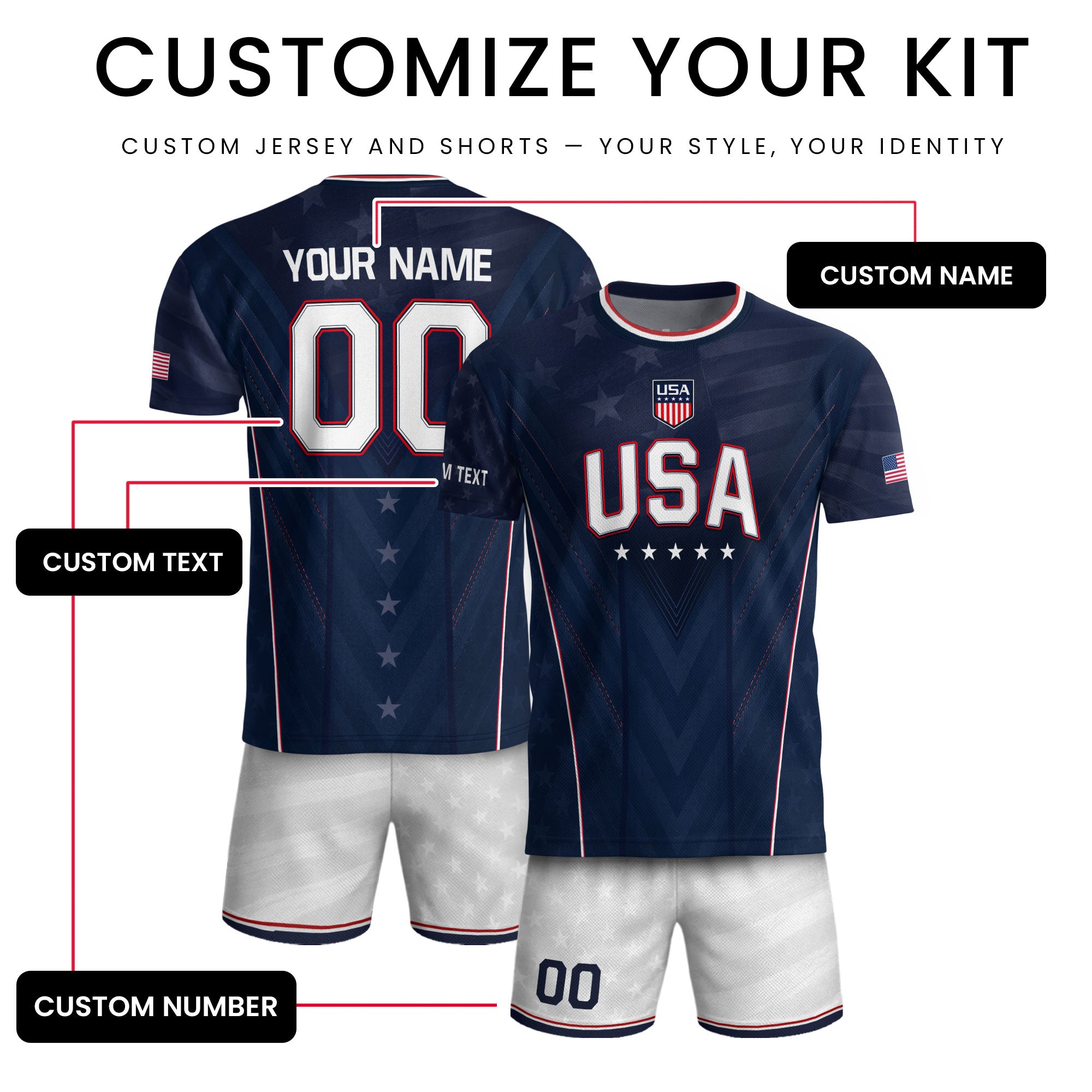 USA Soccer Jersey Men Navy Blue Athletic Name Number Football Shirt