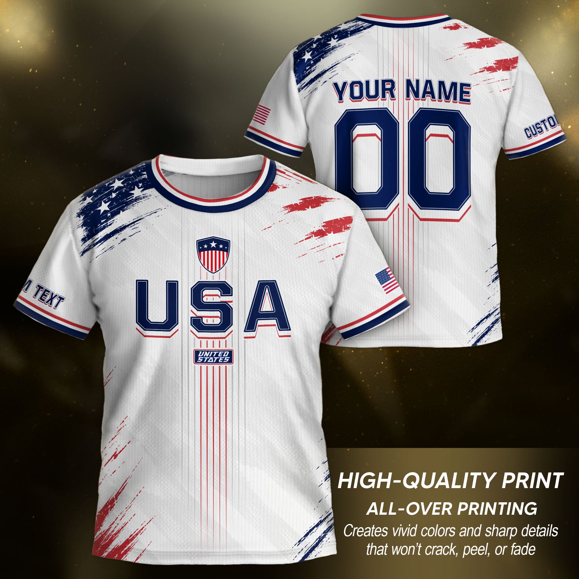 Custom Kids USA Soccer Jersey White Youth Distressed Flag Personalized Football Shirt