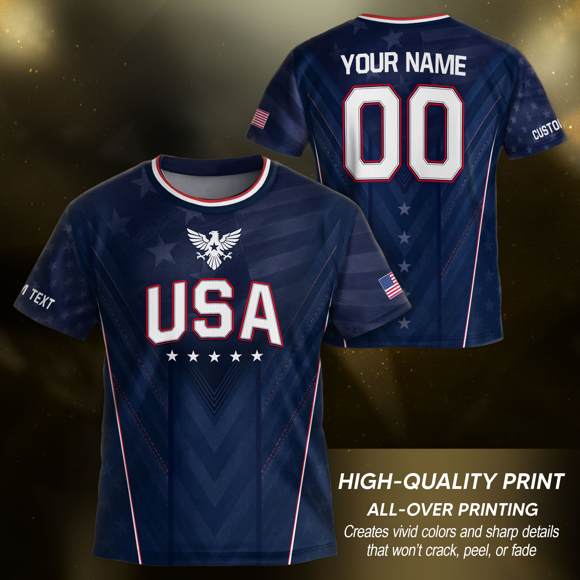 Custom Kids USA Soccer Jersey Blue Youth Patriotic Personalized Football Team Shirt