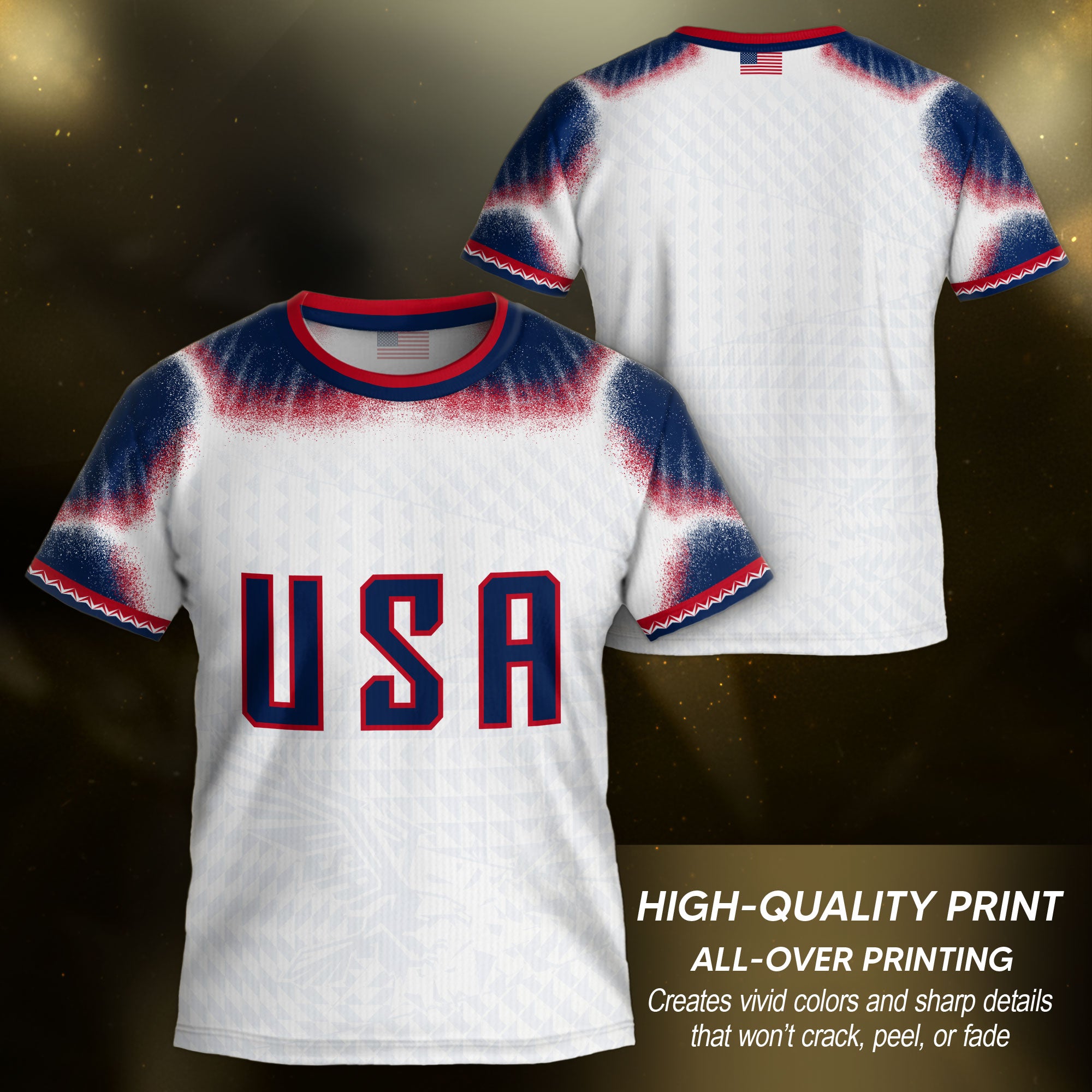 Kids USA Soccer Jersey White Youth Red Blue Patriotic Football Tee Shirt