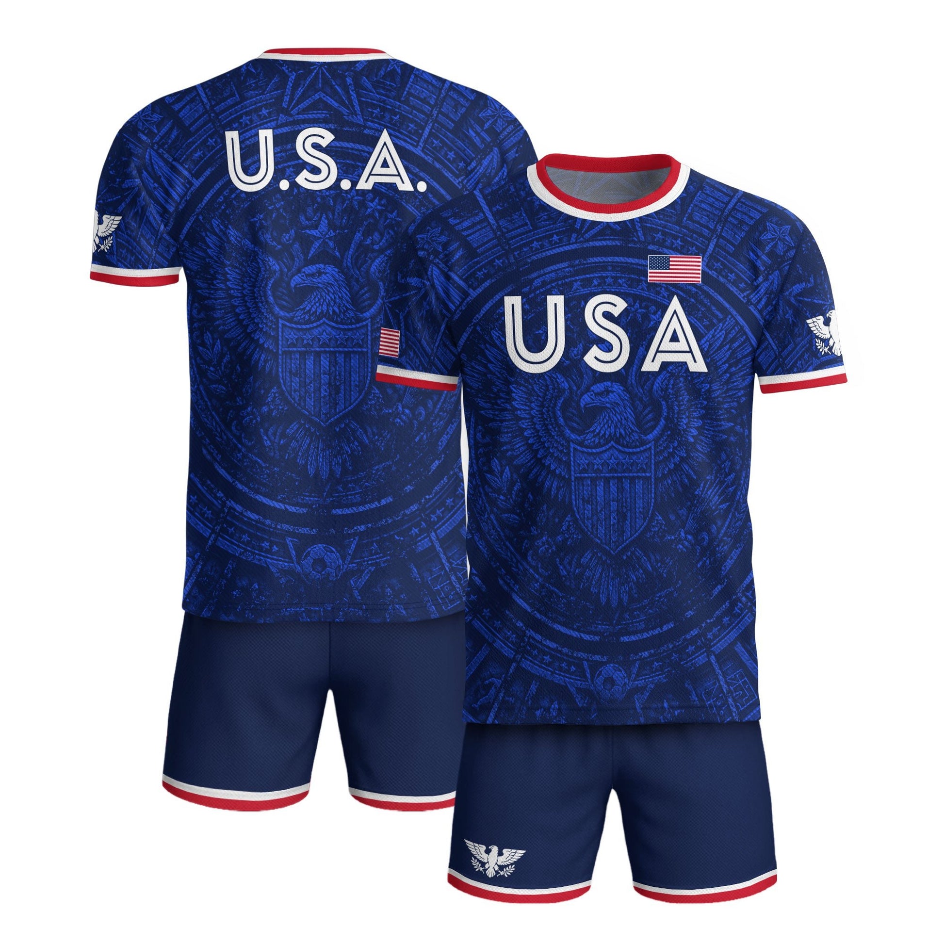 USA Soccer Jersey Men Royal Blue Eagle Graphic Patriotic Football T-Shirt - Rust Field Wear