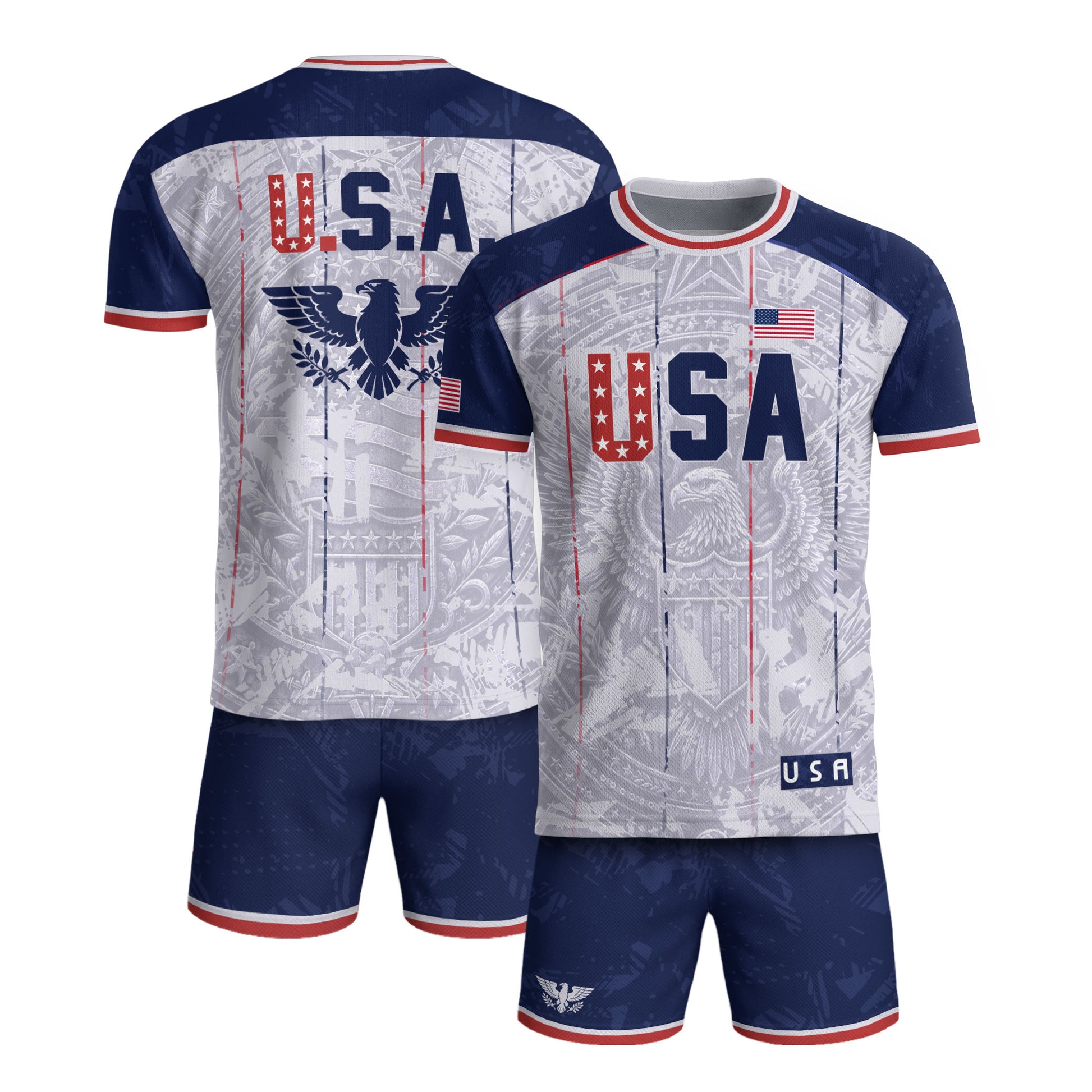 USA Soccer Jersey Men White Patriotic Eagle Team Graphic Football Shirt - Rust Field Wear